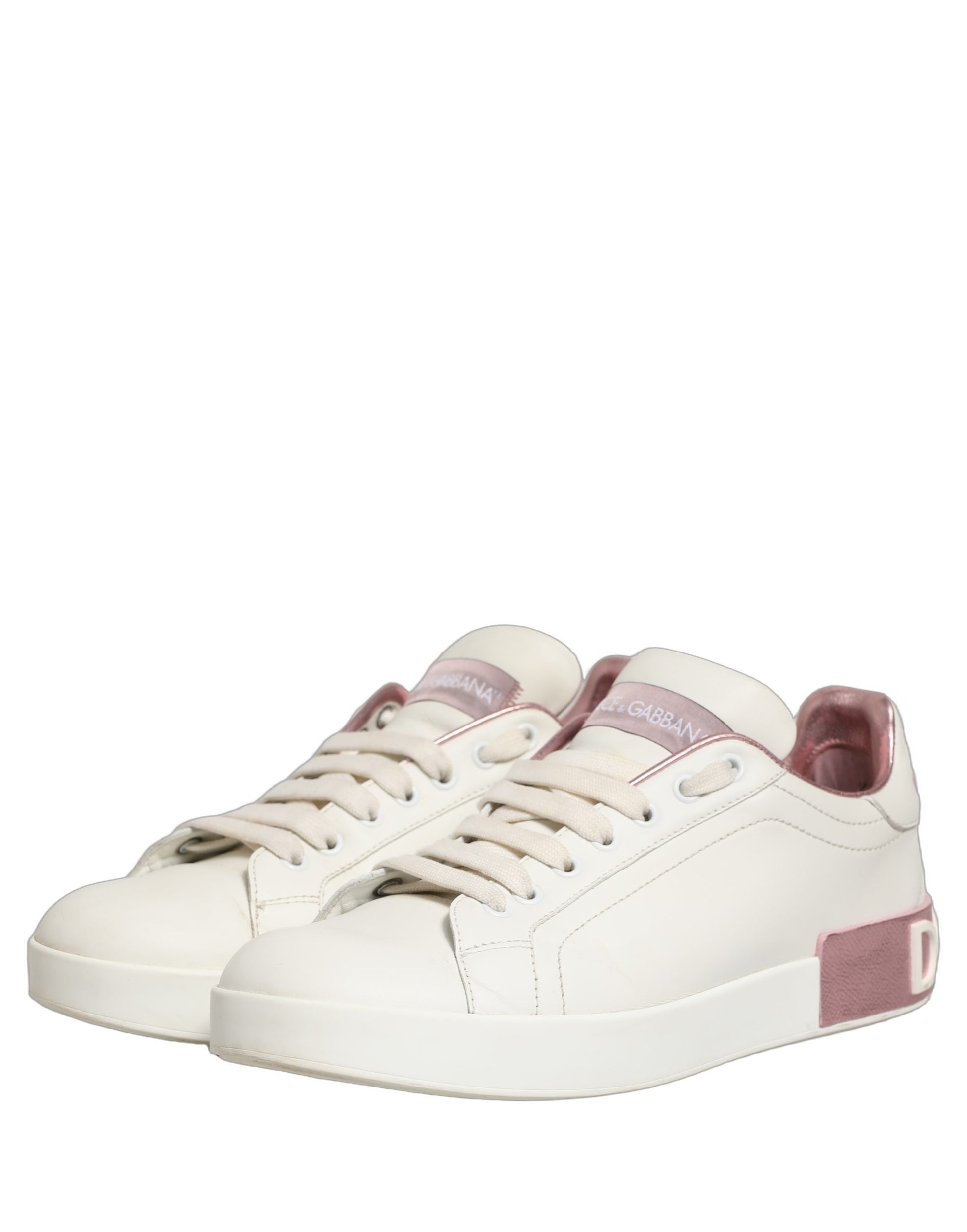 Chaussures Sneakers Basses Dolce & Gabbana en Cuir Blanc Rose