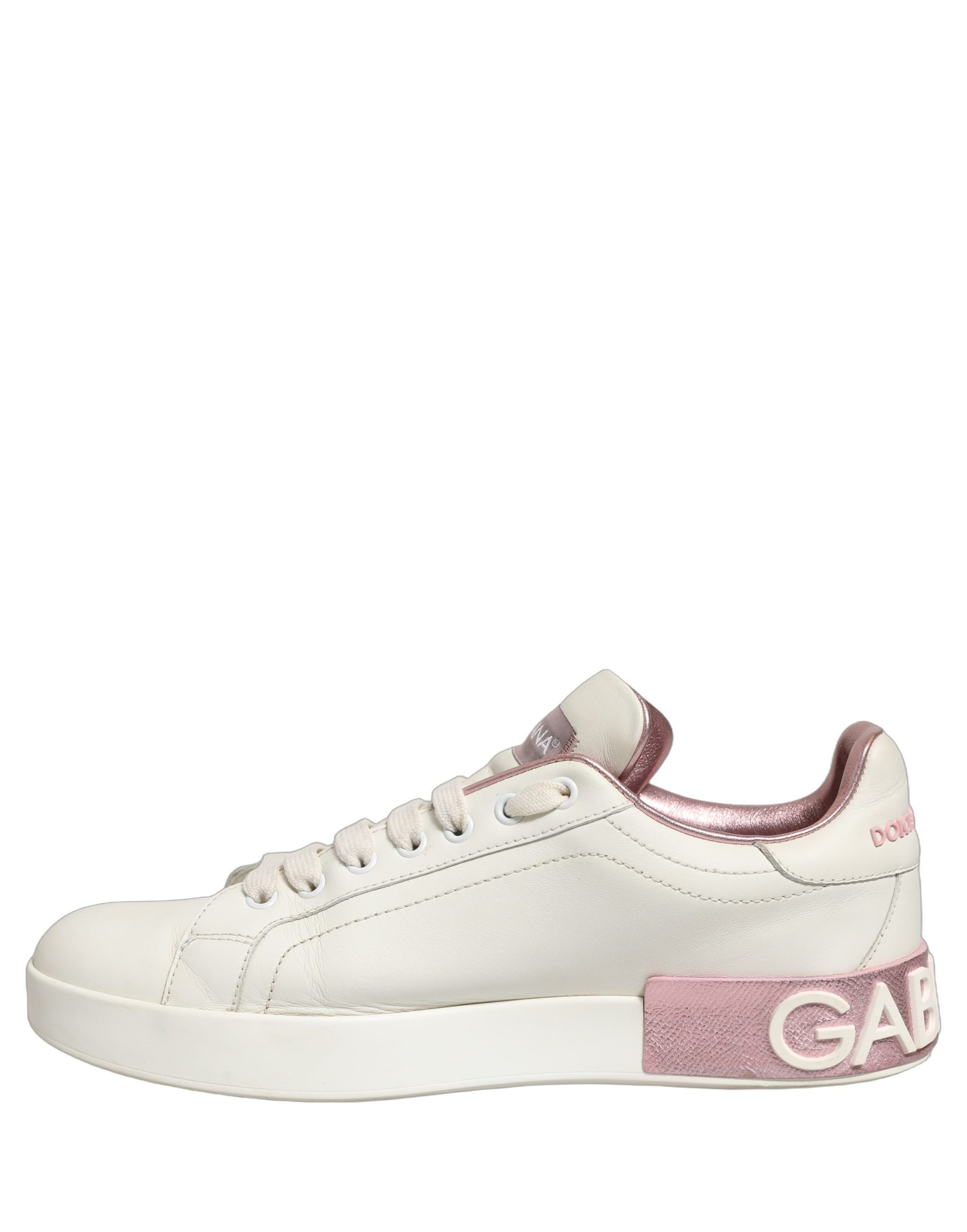 Chaussures Sneakers Basses Dolce & Gabbana en Cuir Blanc Rose