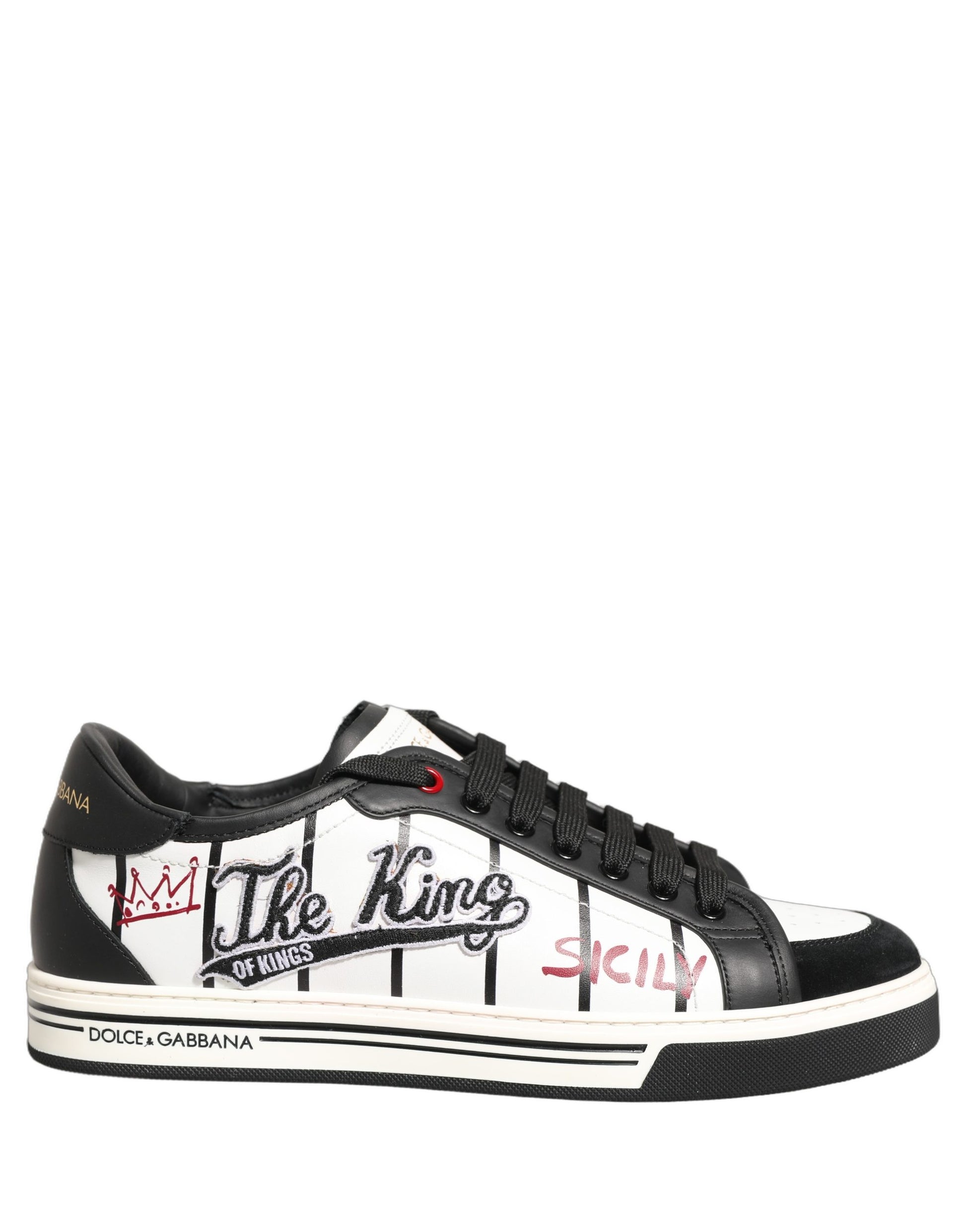 Dolce & Gabbana White Black DG Logo King Patch Low-Top Sneaker Shoes
