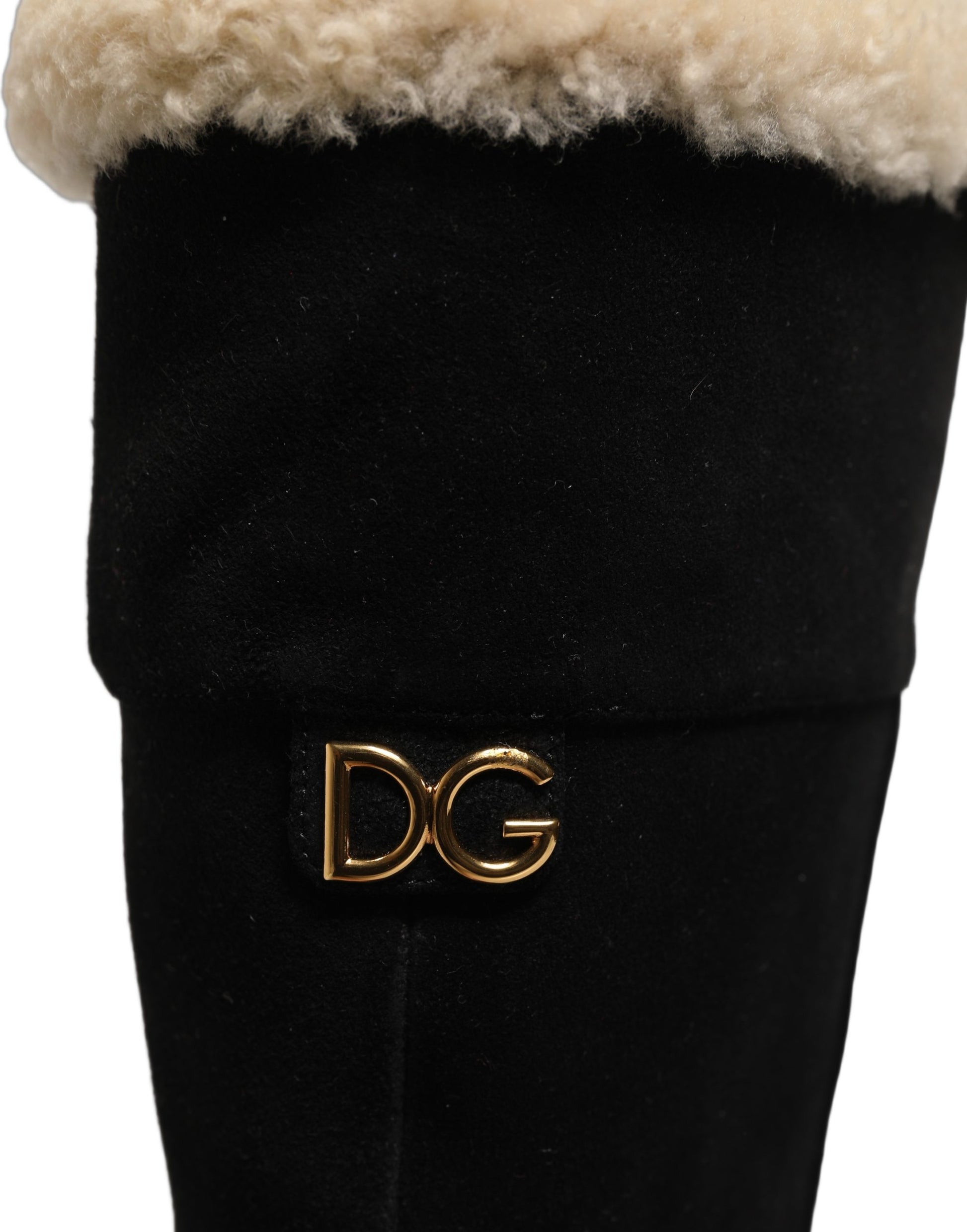 Bottes hautes en daim et cuir noir Dolce & Gabbana