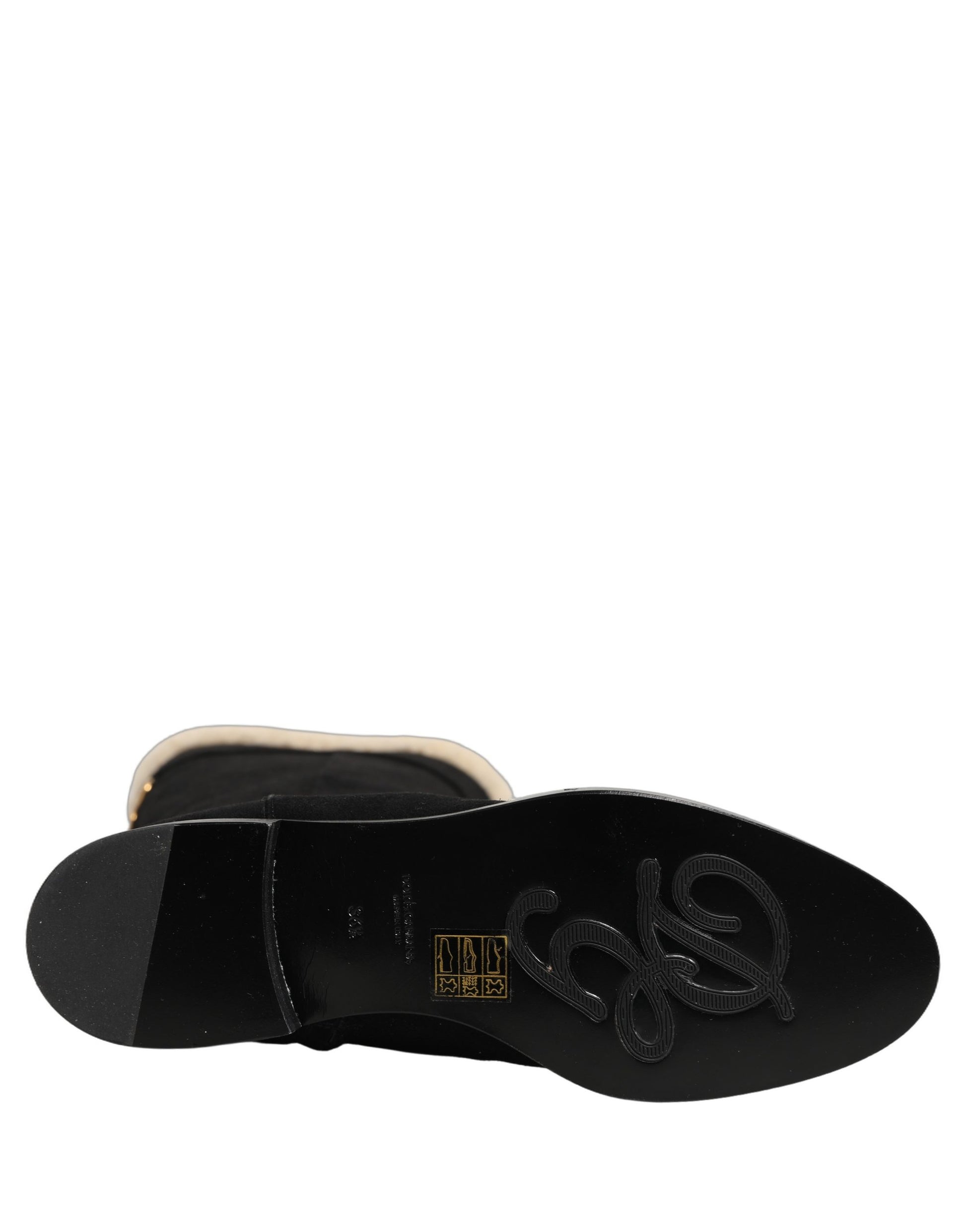 Bottes hautes en daim et cuir noir Dolce & Gabbana