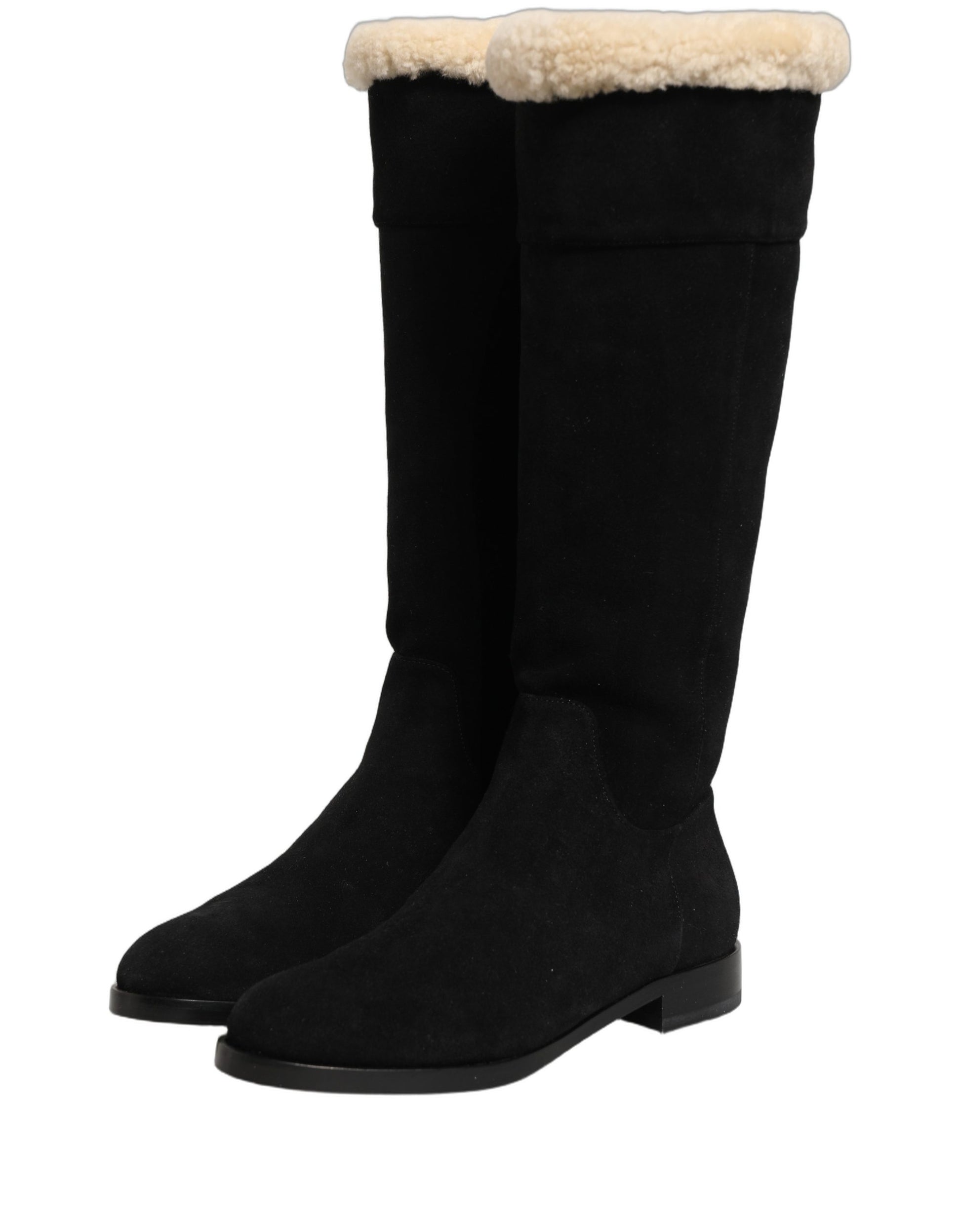 Bottes hautes en daim et cuir noir Dolce & Gabbana