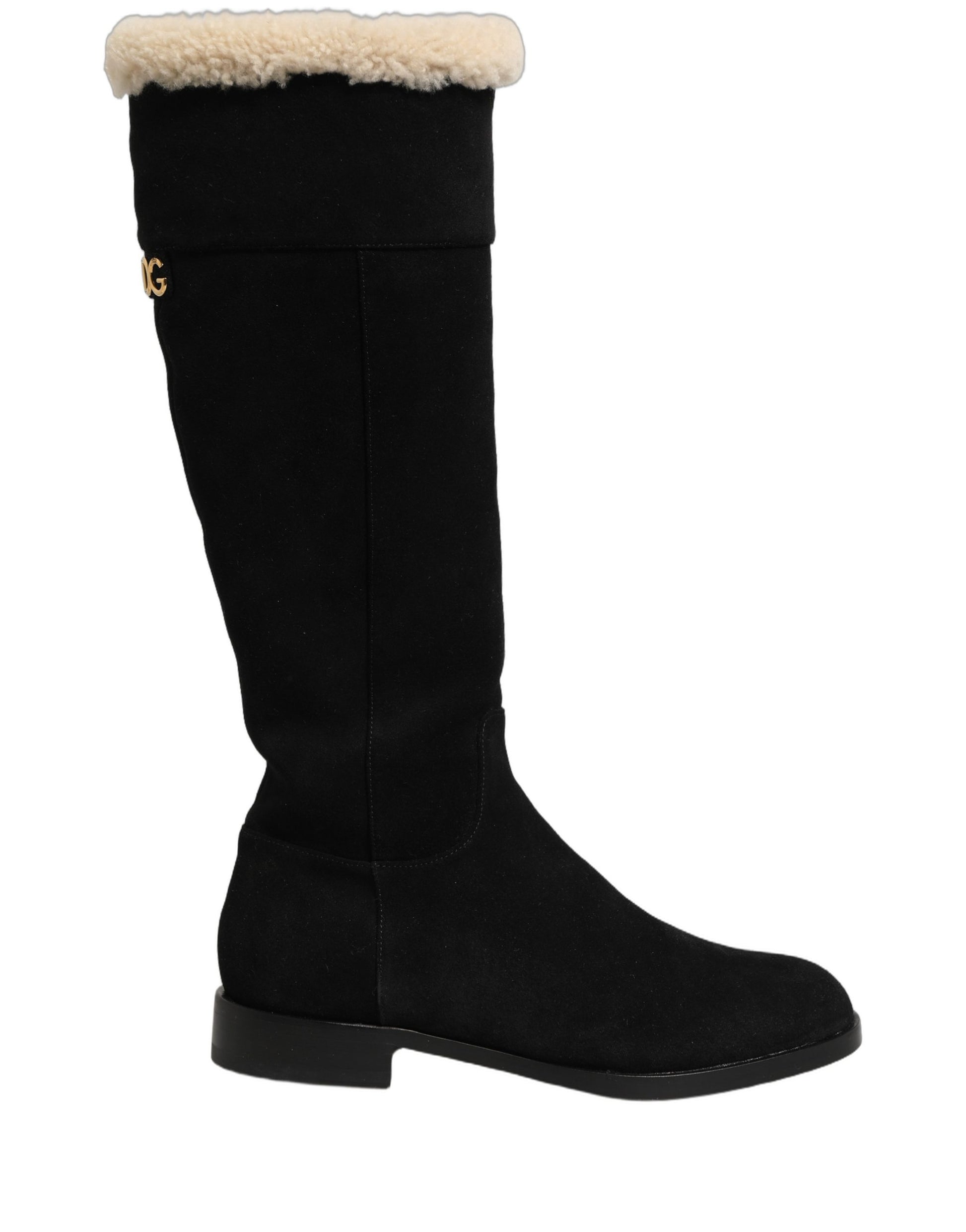 Bottes hautes en daim et cuir noir Dolce & Gabbana