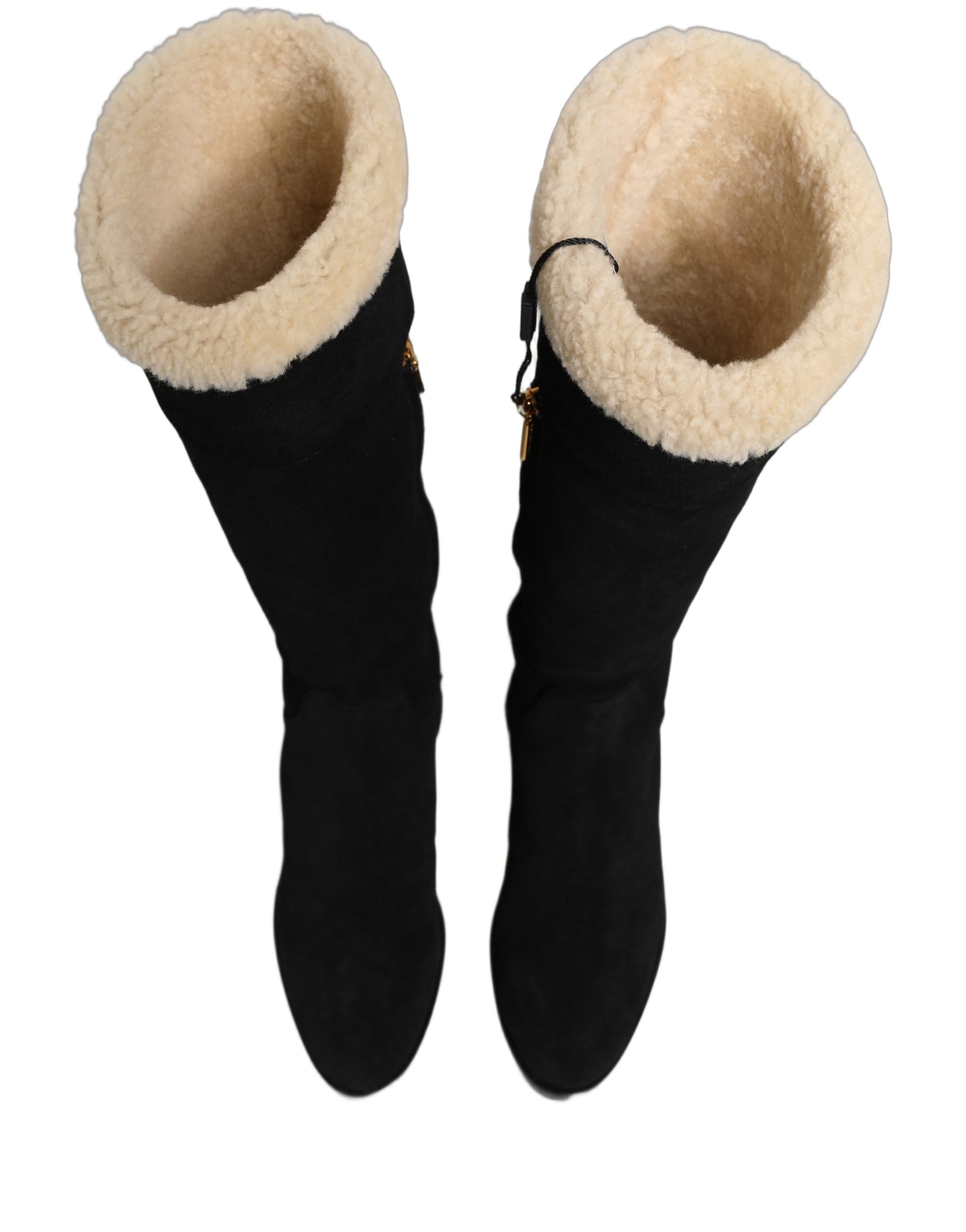 Bottes hautes en daim et cuir noir Dolce & Gabbana