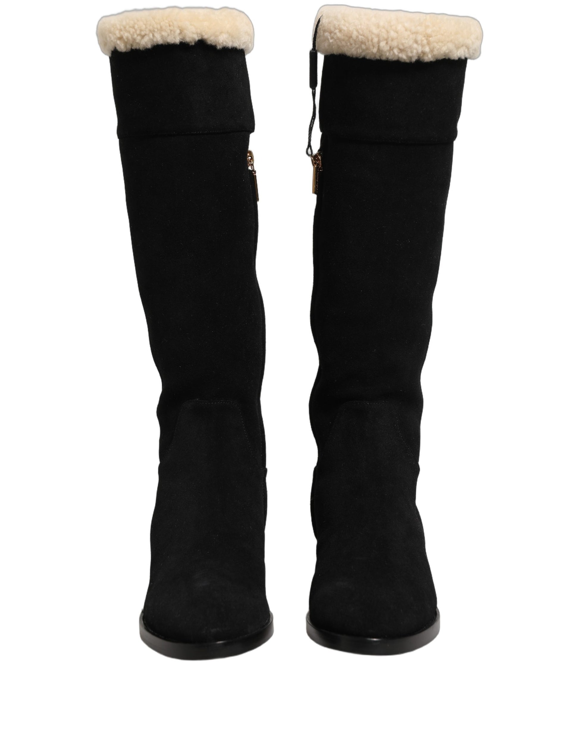 Bottes hautes en daim et cuir noir Dolce & Gabbana
