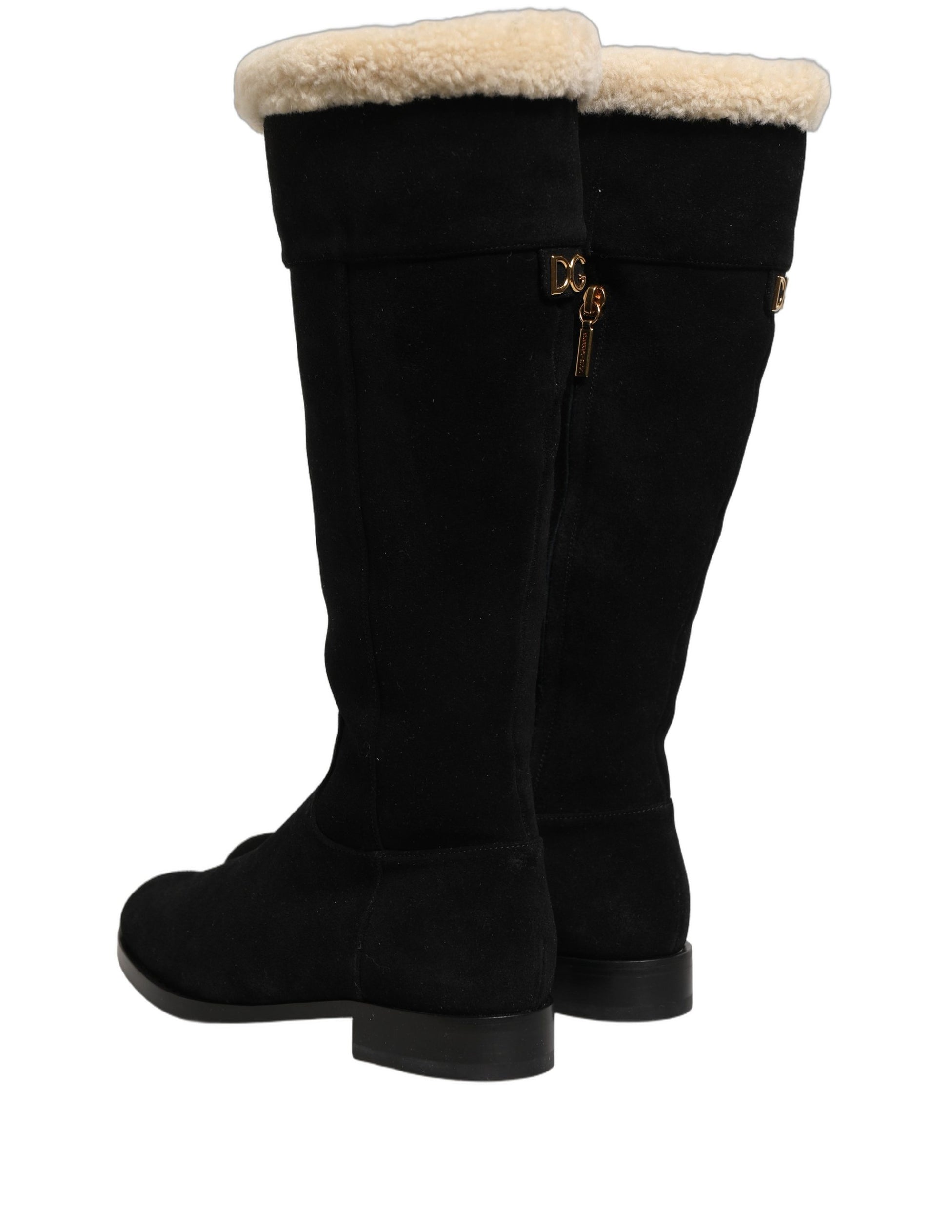 Bottes hautes en daim et cuir noir Dolce & Gabbana