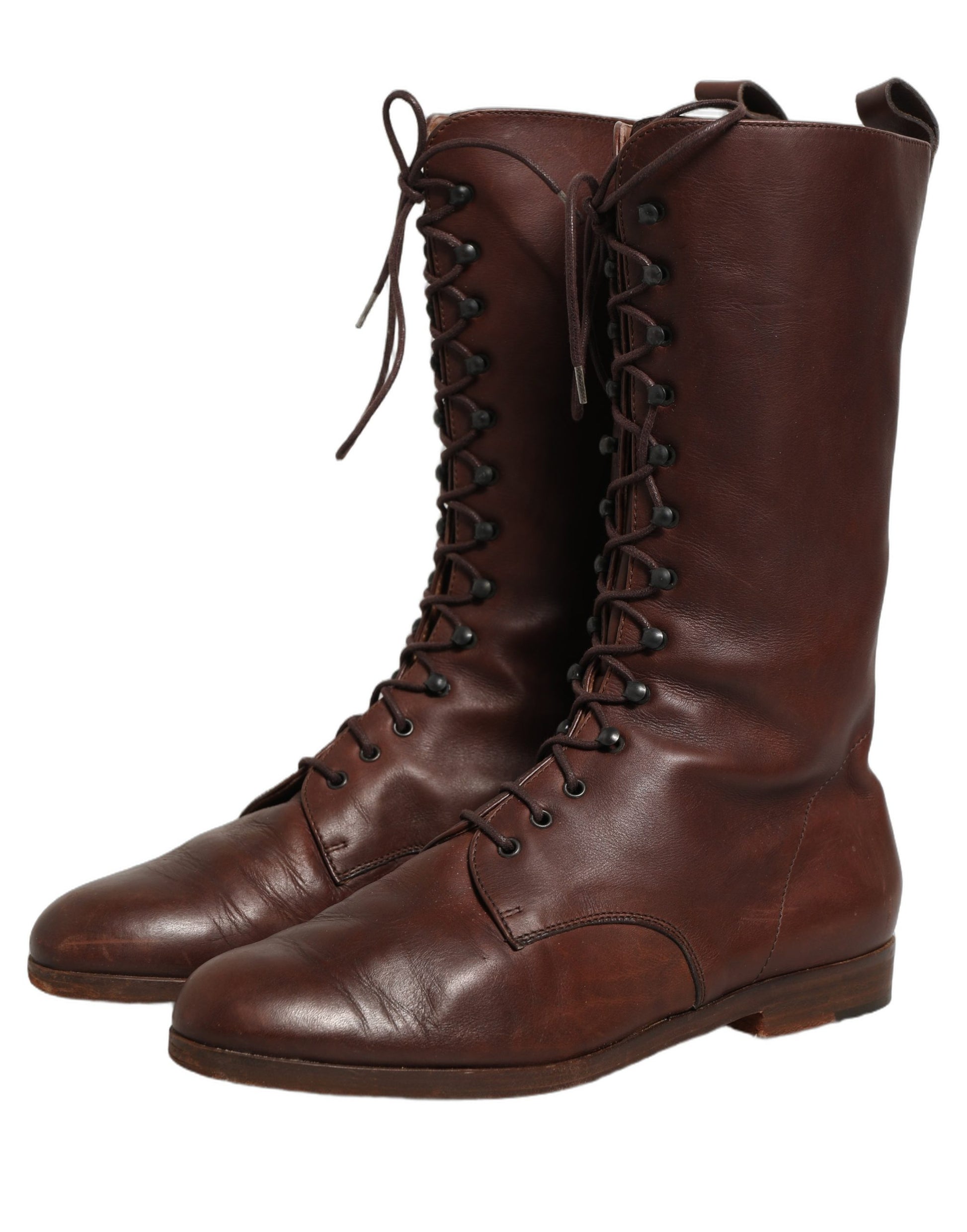 Bottes mi-mollet à lacets en cuir marron Dolce & Gabbana