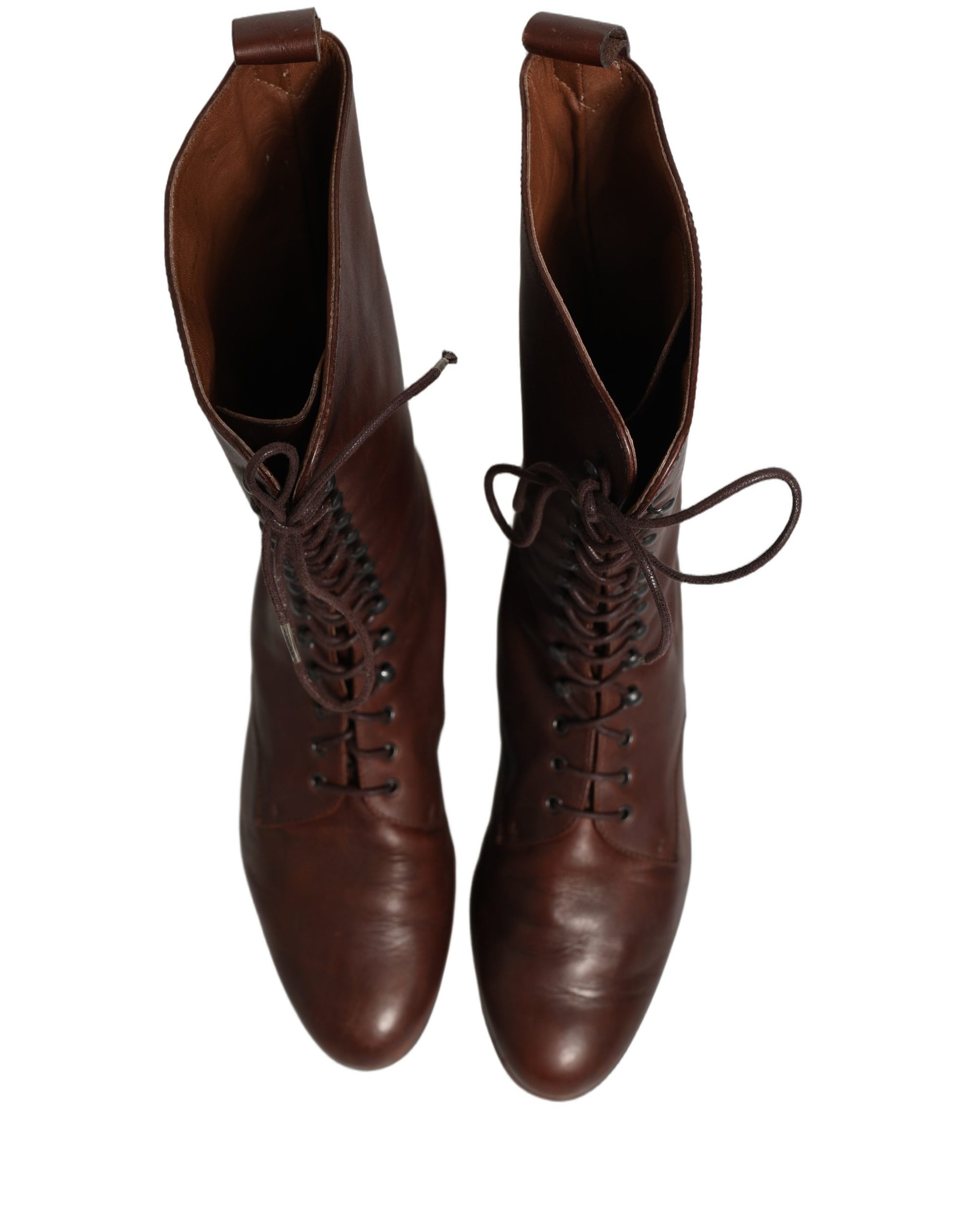 Bottes mi-mollet à lacets en cuir marron Dolce & Gabbana
