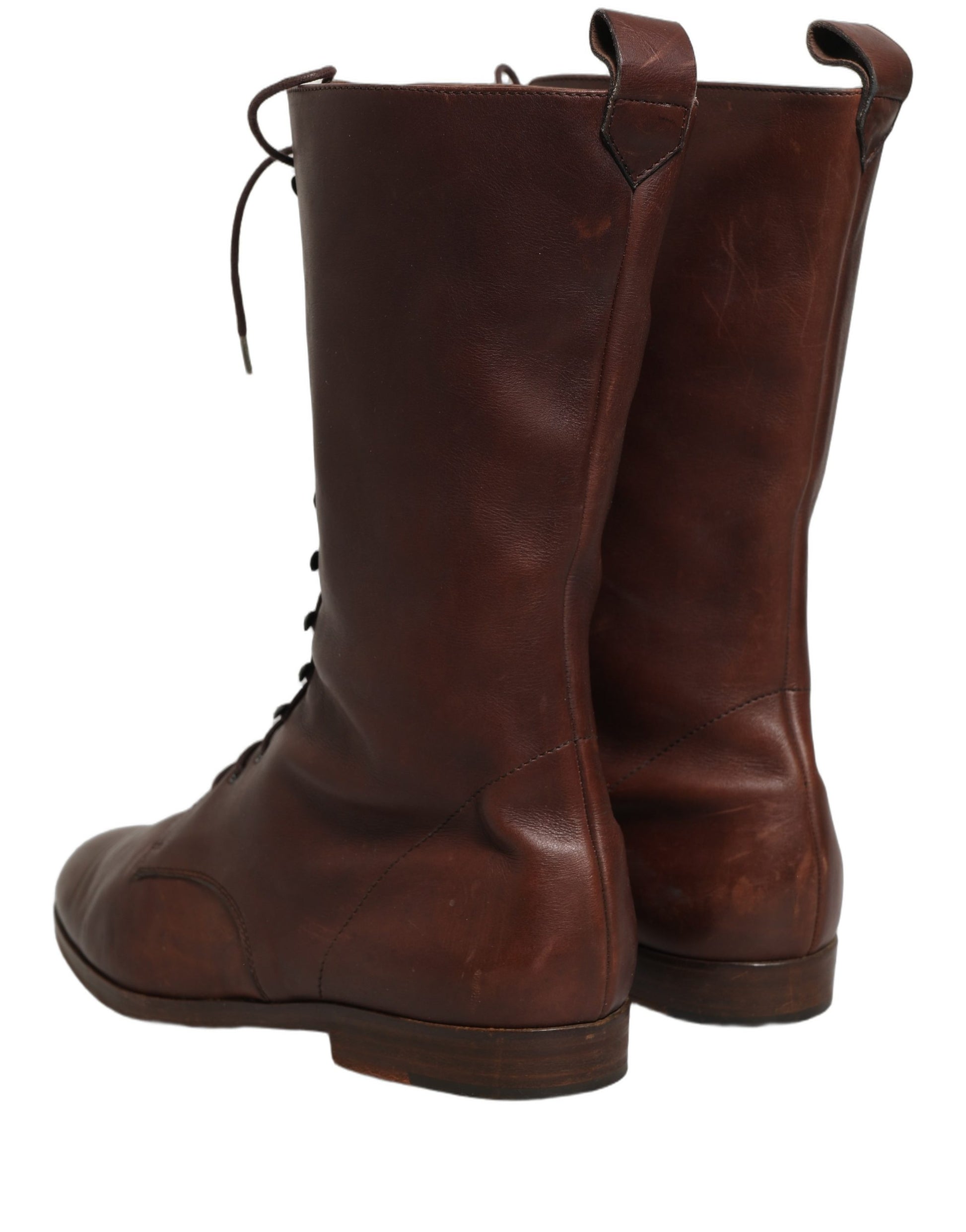 Bottes mi-mollet à lacets en cuir marron Dolce & Gabbana