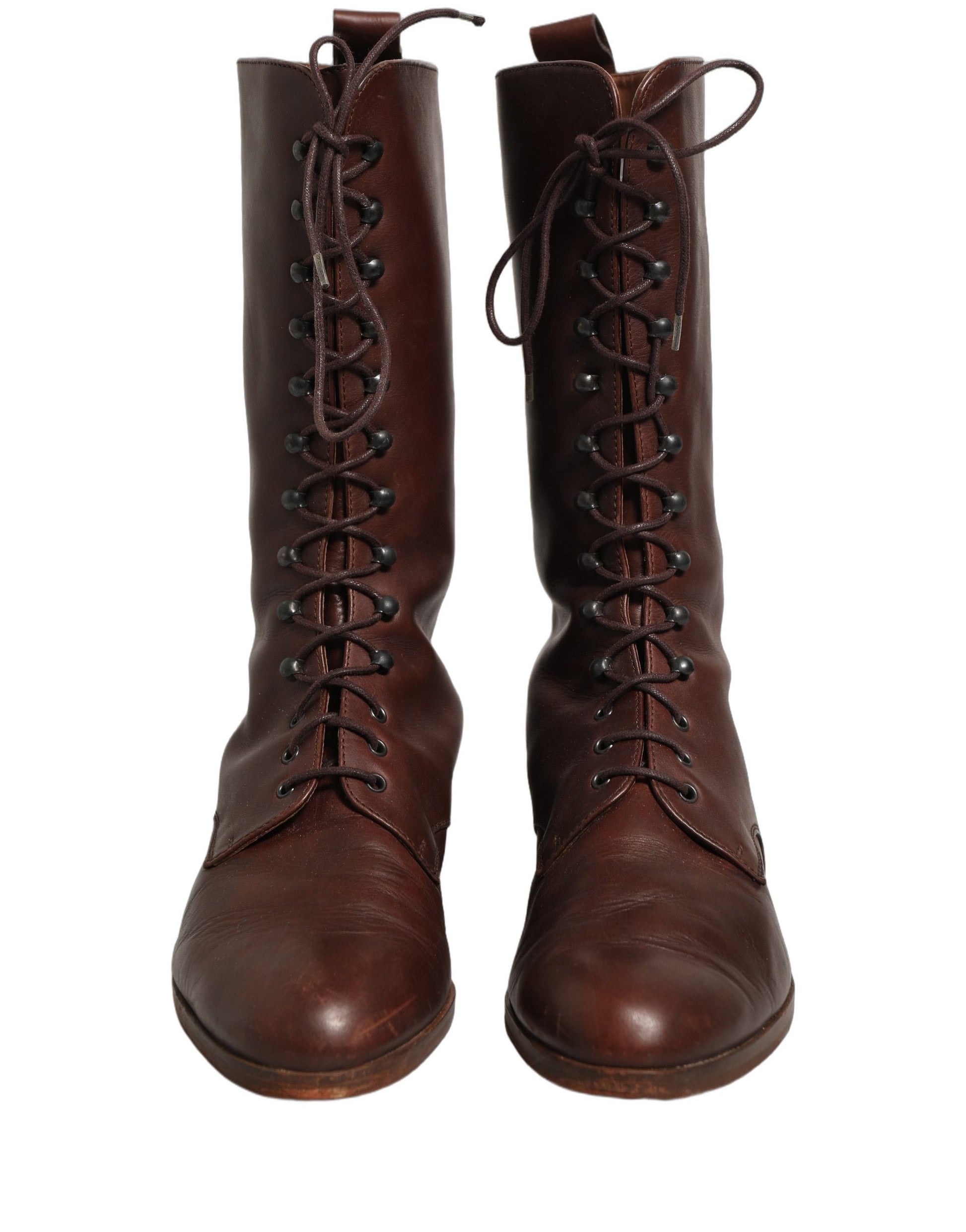 Bottes mi-mollet à lacets en cuir marron Dolce & Gabbana