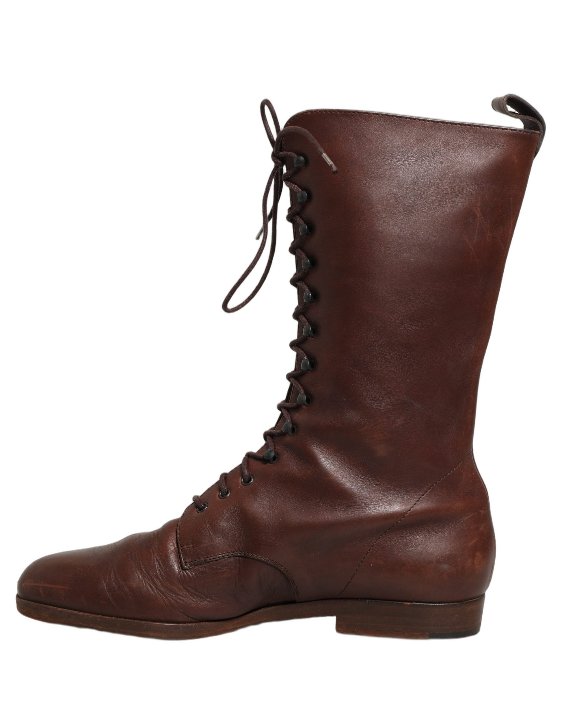 Bottes mi-mollet à lacets en cuir marron Dolce & Gabbana