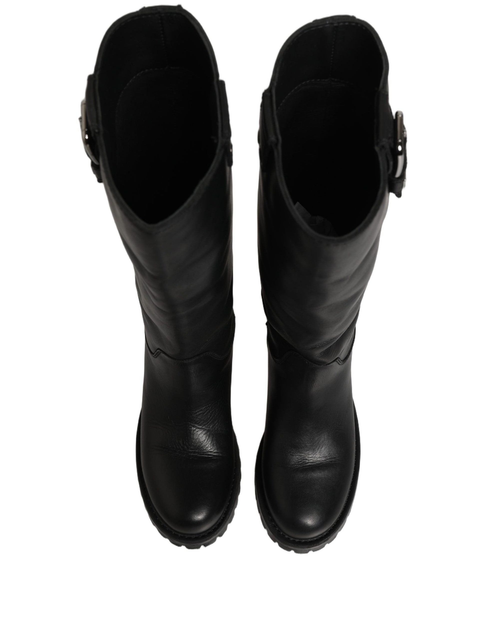 Bottes Mi-Mollet Dolce & Gabbana en Cuir Noir avec Détails Boucles