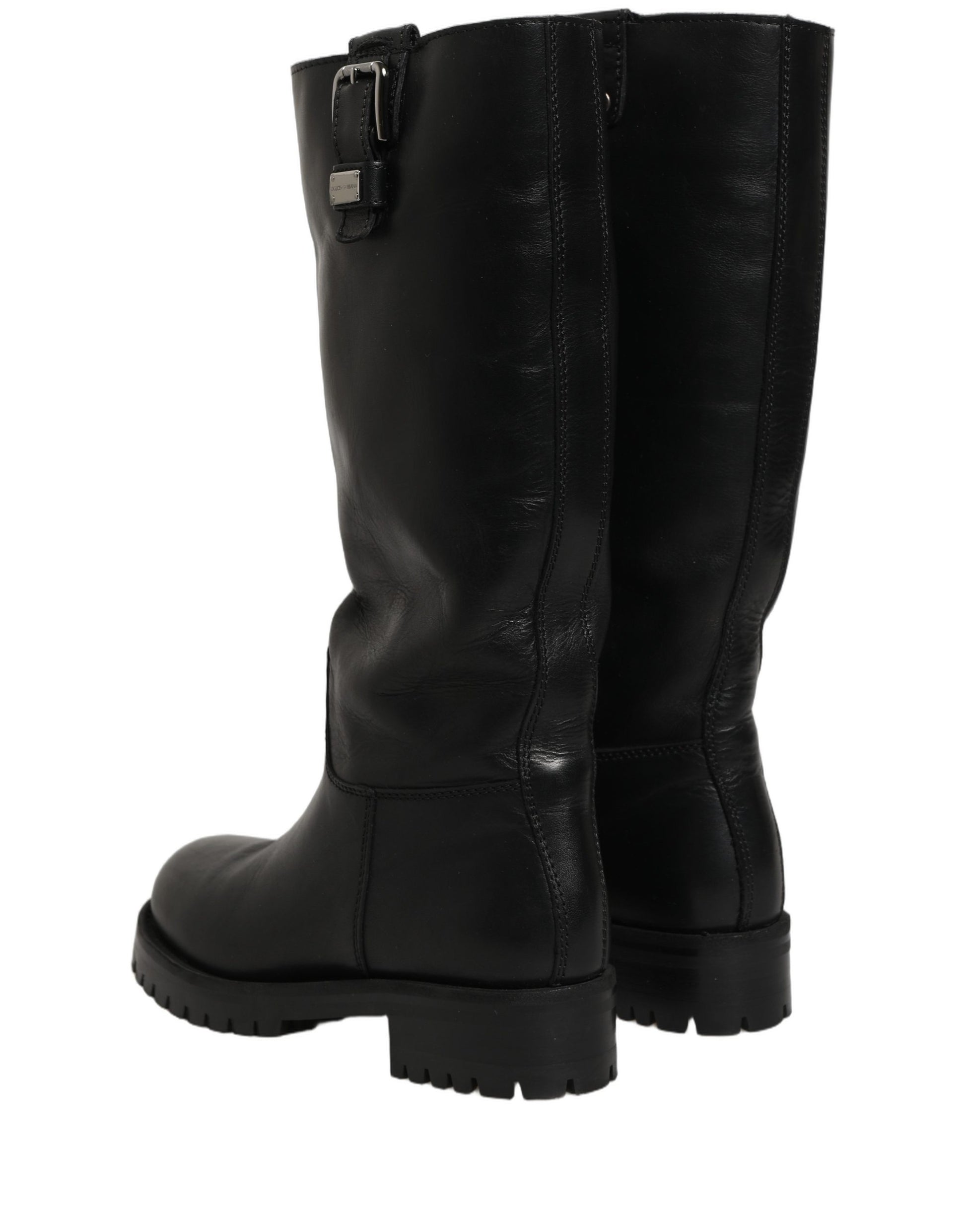 Bottes Mi-Mollet Dolce & Gabbana en Cuir Noir avec Détails Boucles