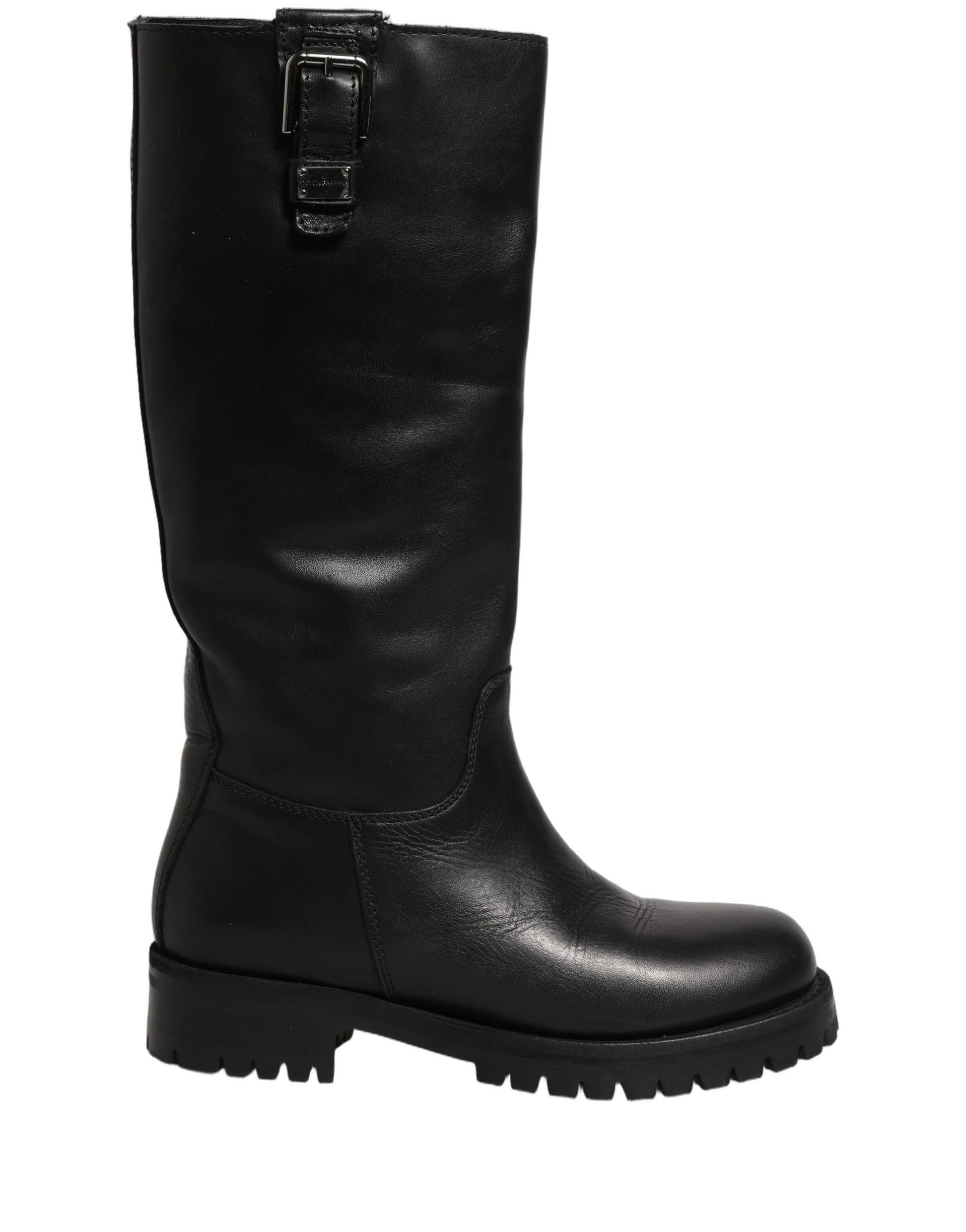 Bottes Mi-Mollet Dolce & Gabbana en Cuir Noir avec Détails Boucles