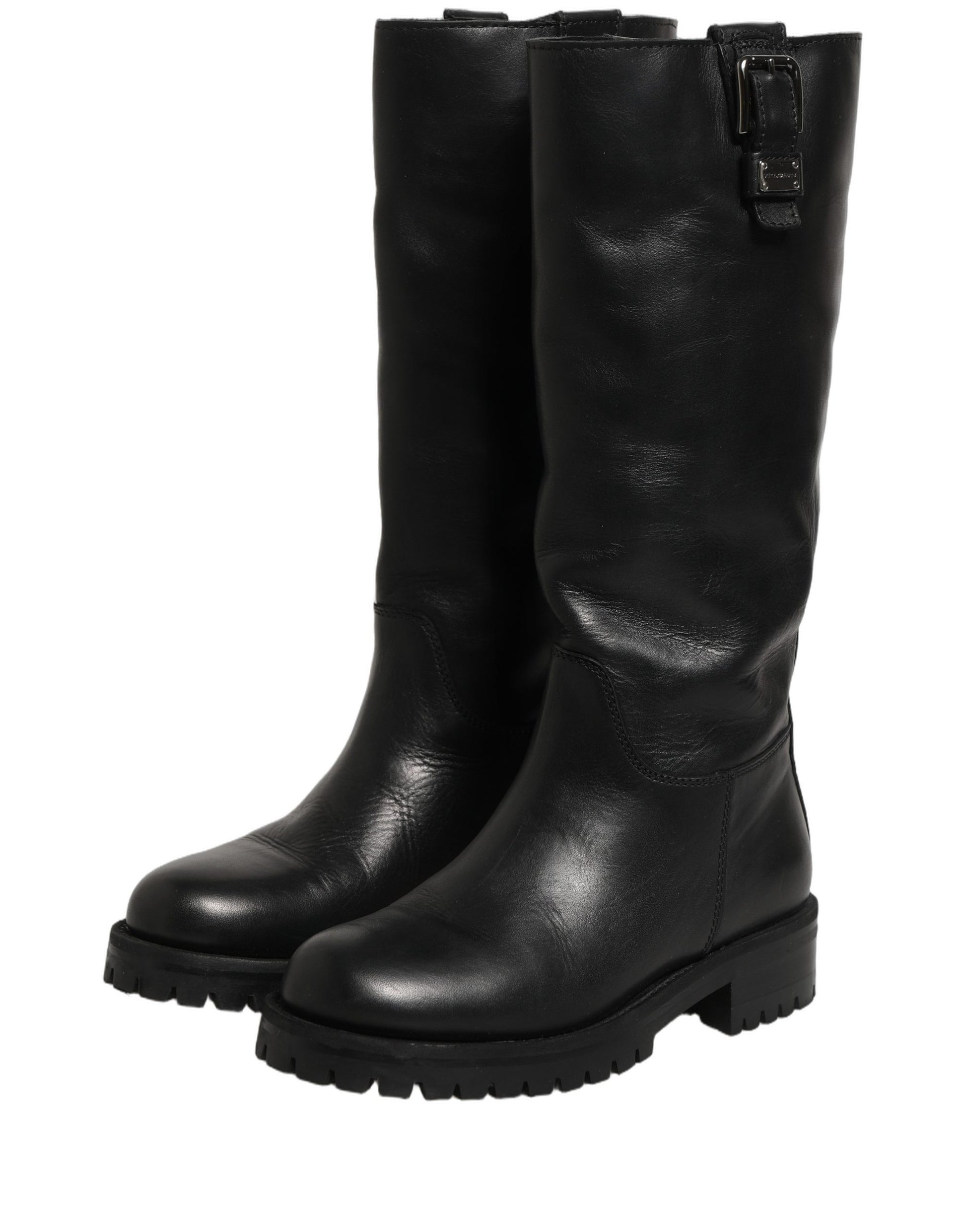 Bottes Mi-Mollet Dolce & Gabbana en Cuir Noir avec Détails Boucles