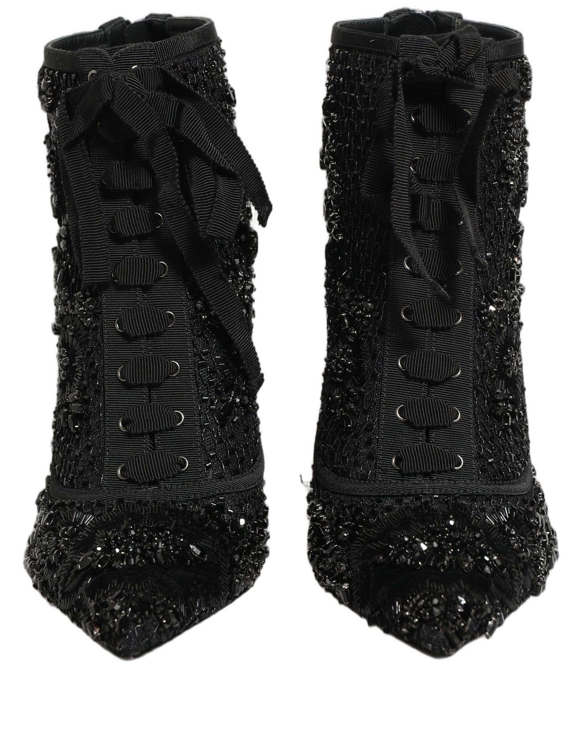 Dolce & Gabbana Black Embellished Mesh Ankle Boots Shoes