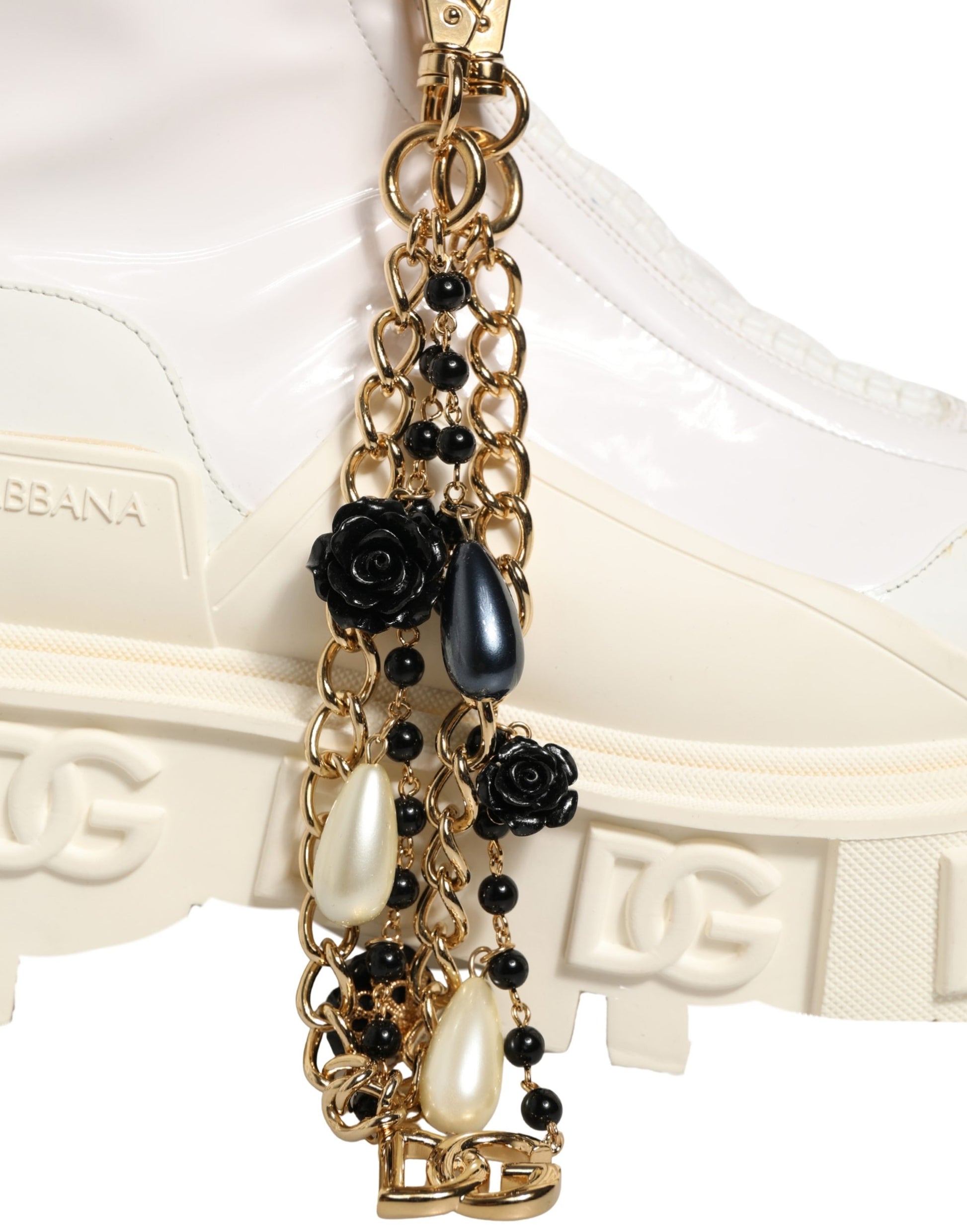 Dolce & Gabbana Bottines en cuir blanc avec logo en caoutchouc