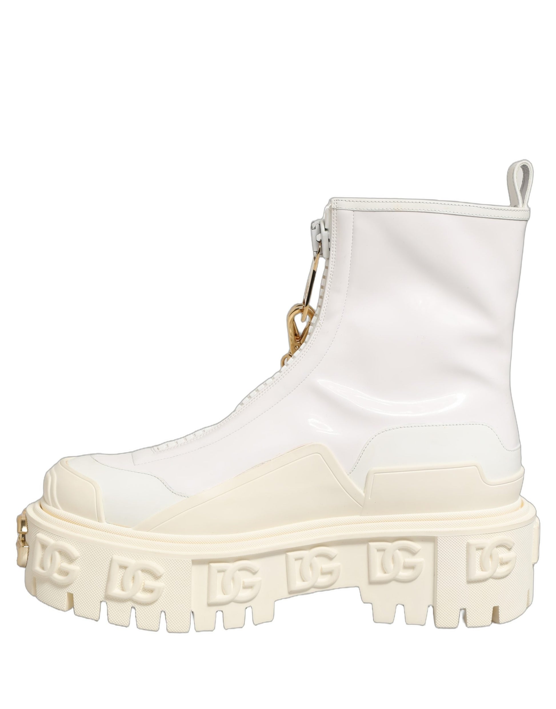 Dolce & Gabbana Bottines en cuir blanc avec logo en caoutchouc