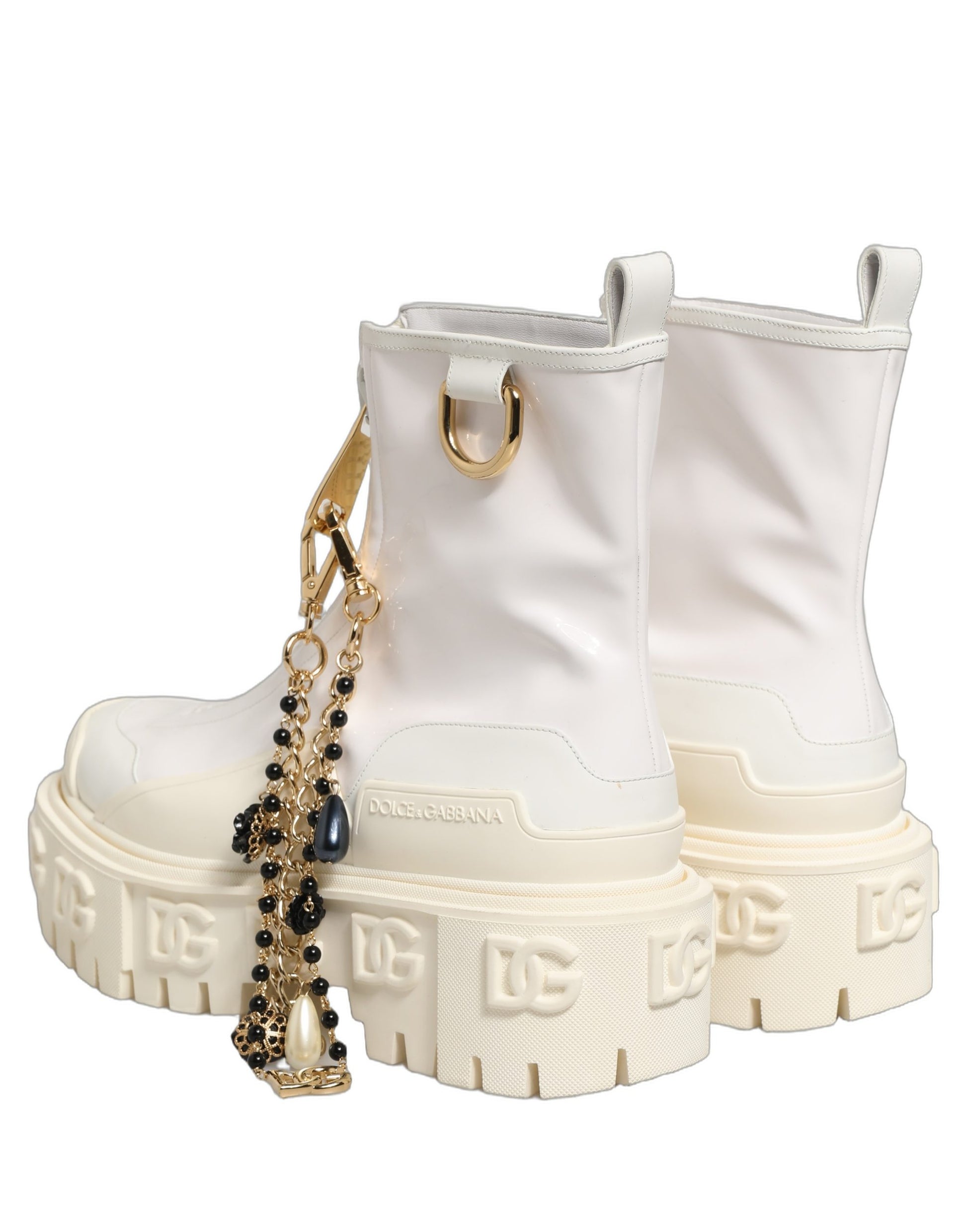 Dolce & Gabbana Bottines en cuir blanc avec logo en caoutchouc