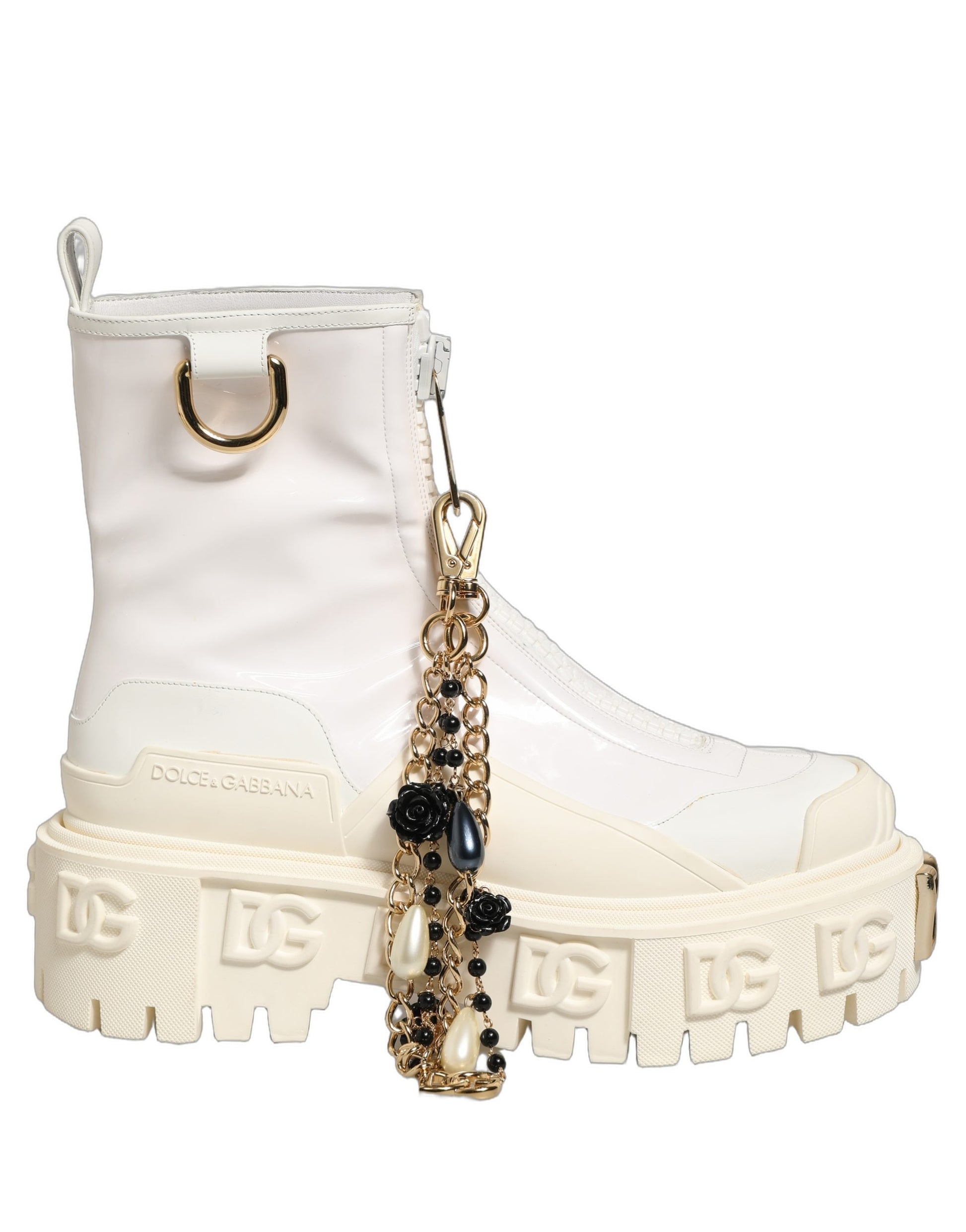 Dolce & Gabbana Bottines en cuir blanc avec logo en caoutchouc