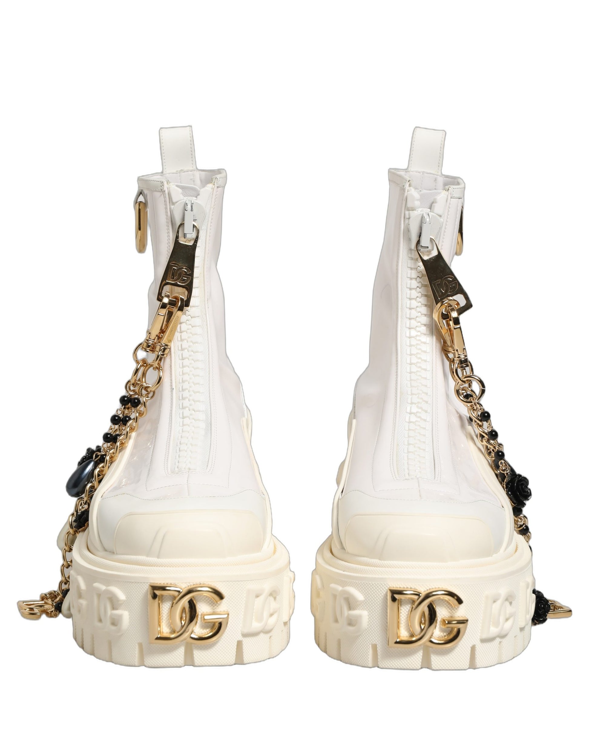 Dolce & Gabbana Bottines en cuir blanc avec logo en caoutchouc