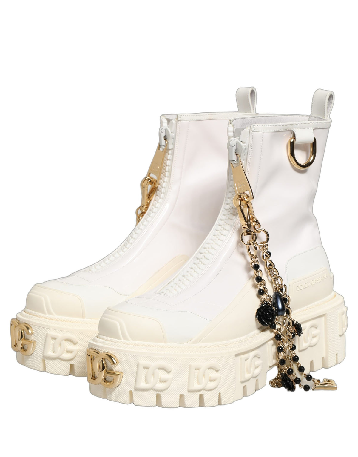 Dolce & Gabbana Bottines en cuir blanc avec logo en caoutchouc