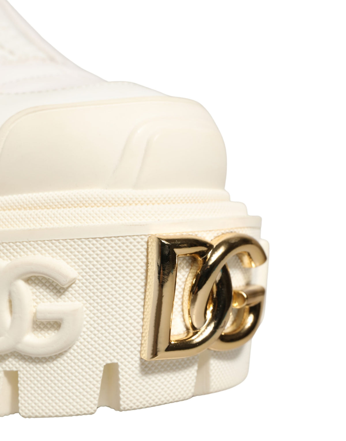 Dolce & Gabbana Bottines en cuir blanc avec logo en caoutchouc