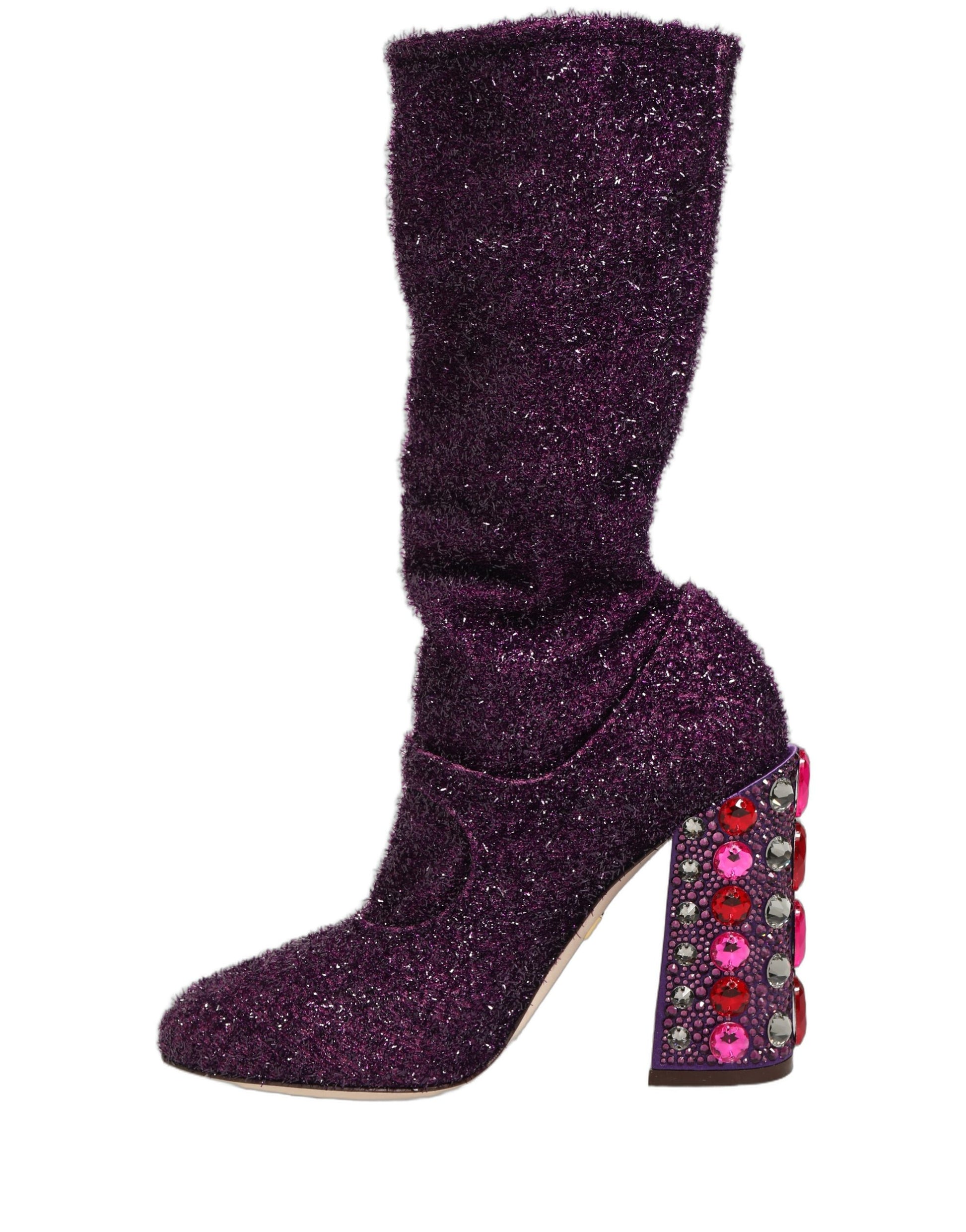 Bottes Fantaisie en Lurex et Cristal Violet Dolce & Gabbana