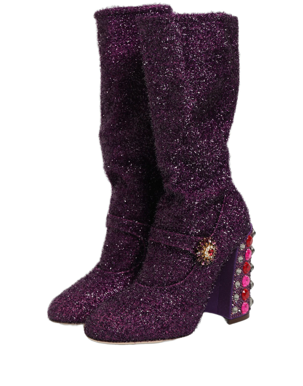 Bottes Fantaisie en Lurex et Cristal Violet Dolce & Gabbana