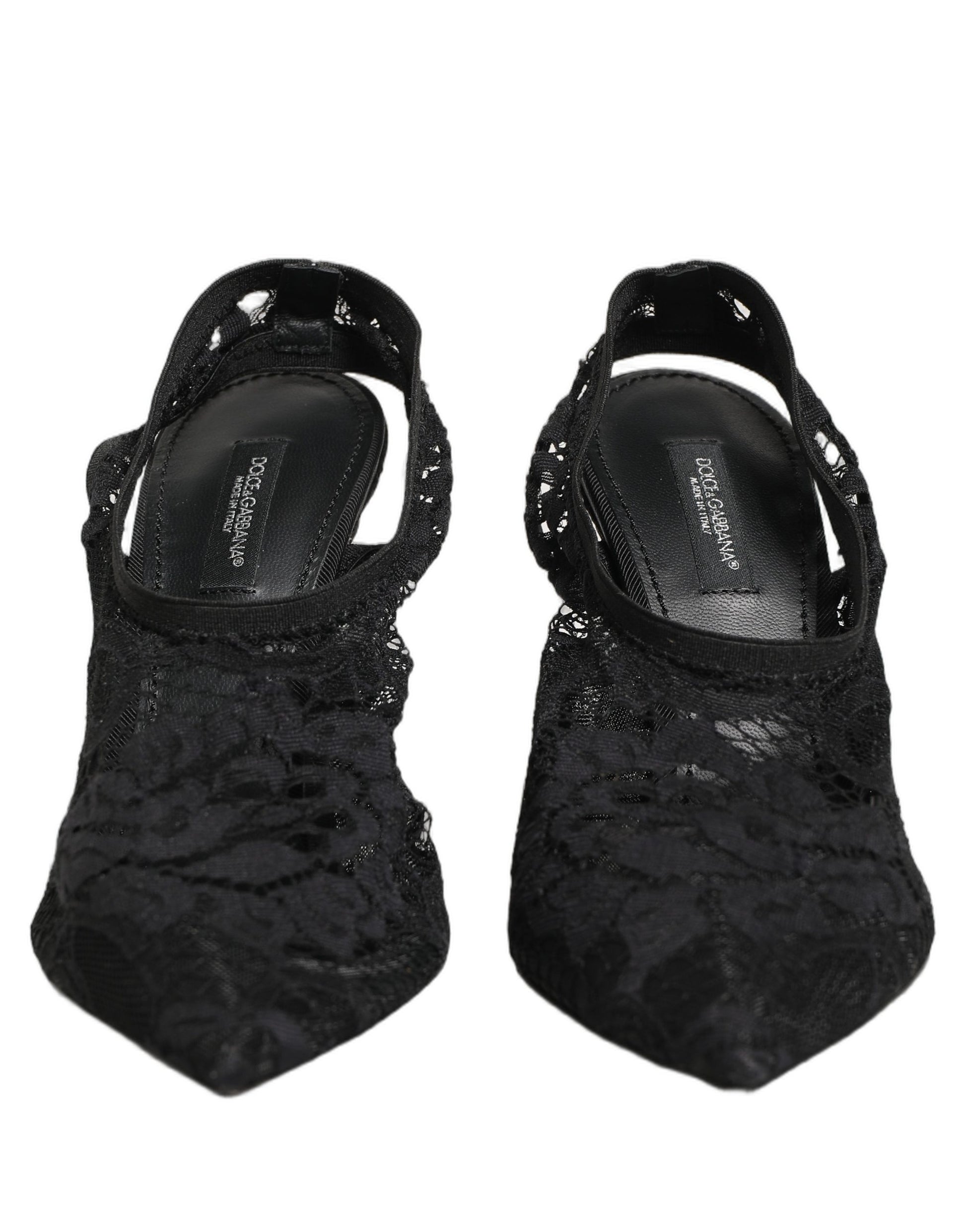 Dolce & Gabbana Black Lace Pointed Toe Slingback Pumps Shoes