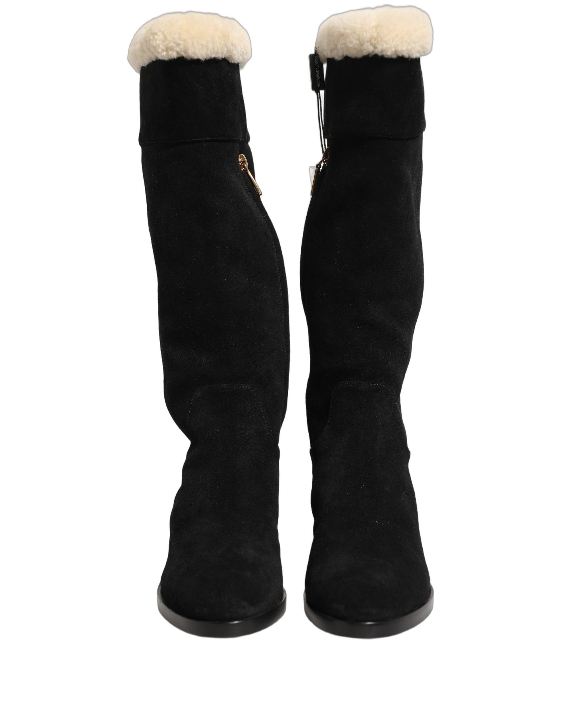Bottes hautes en daim noir Dolce & Gabbana