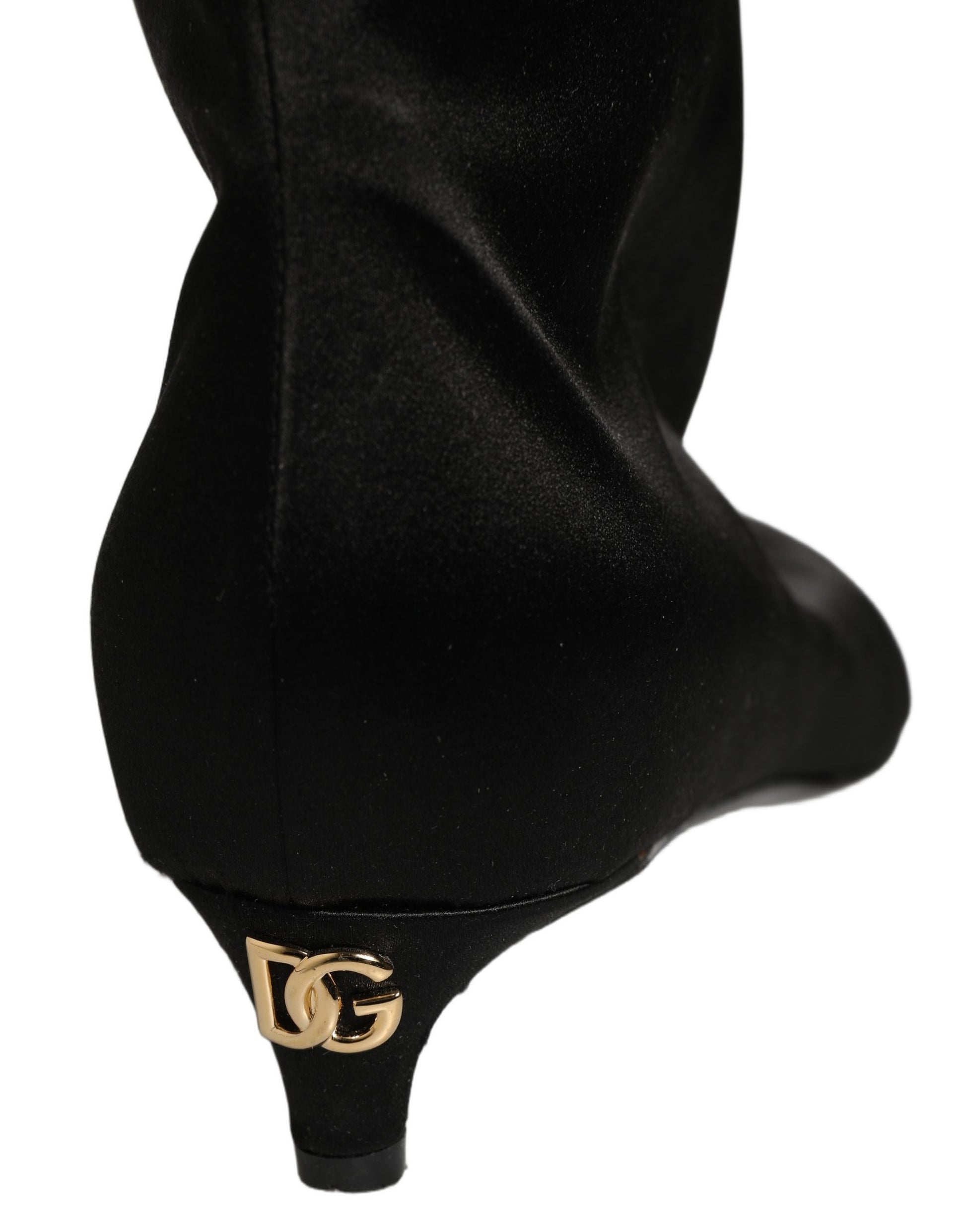 Bottes hautes Dolce & Gabbana en satin noir à talon chaton