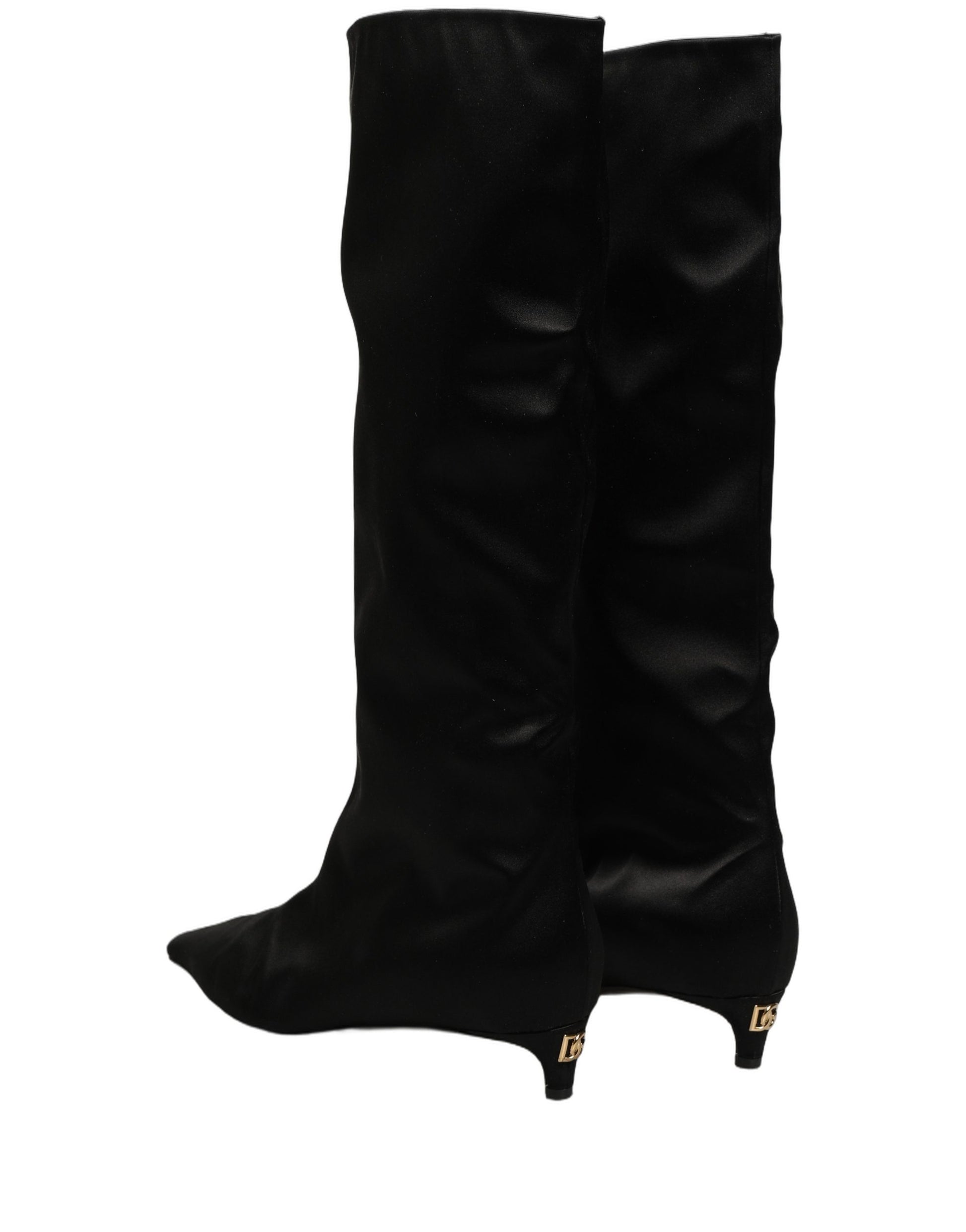 Bottes hautes Dolce & Gabbana en satin noir à talon chaton