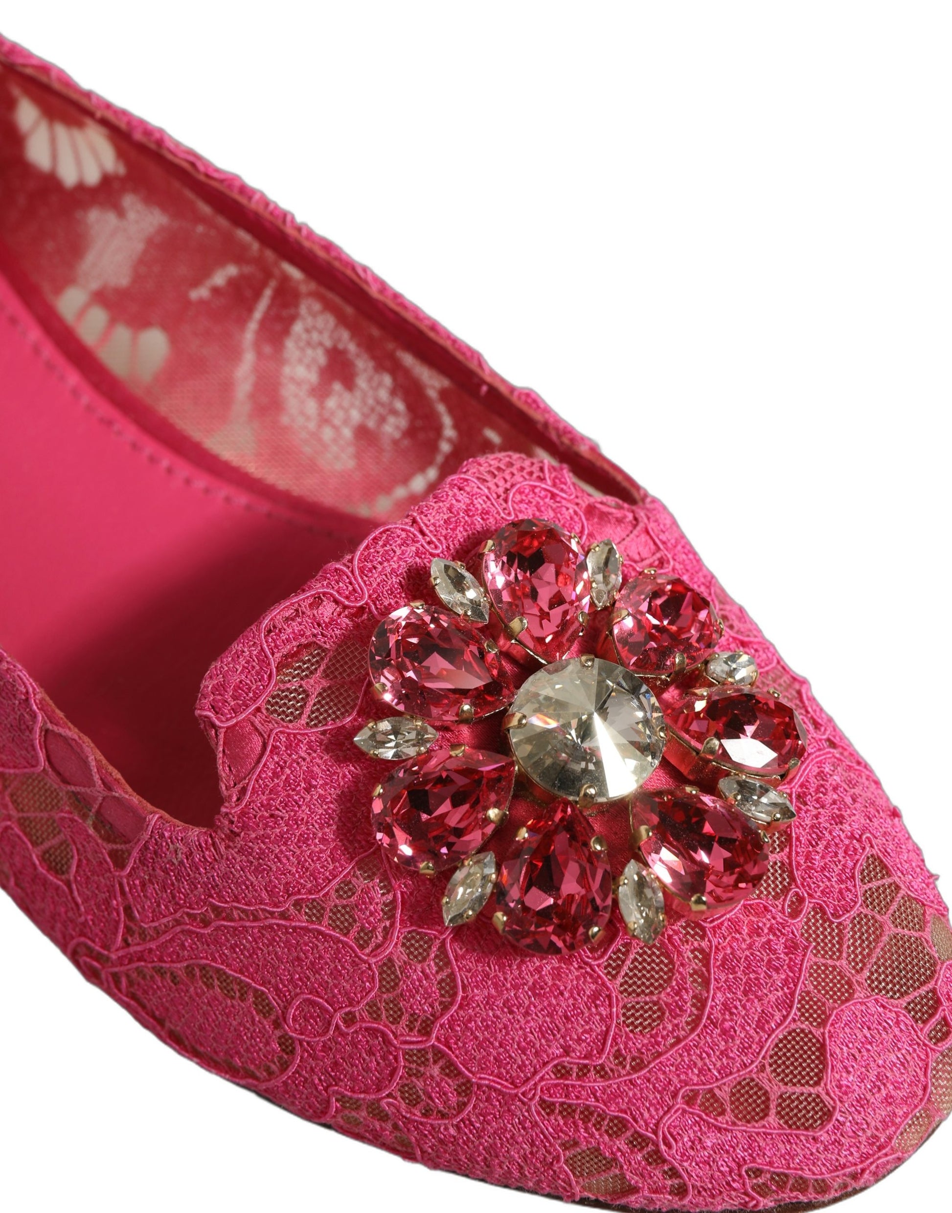 Chaussures plates Dolce & Gabbana en dentelle de Taormine rose et cristaux