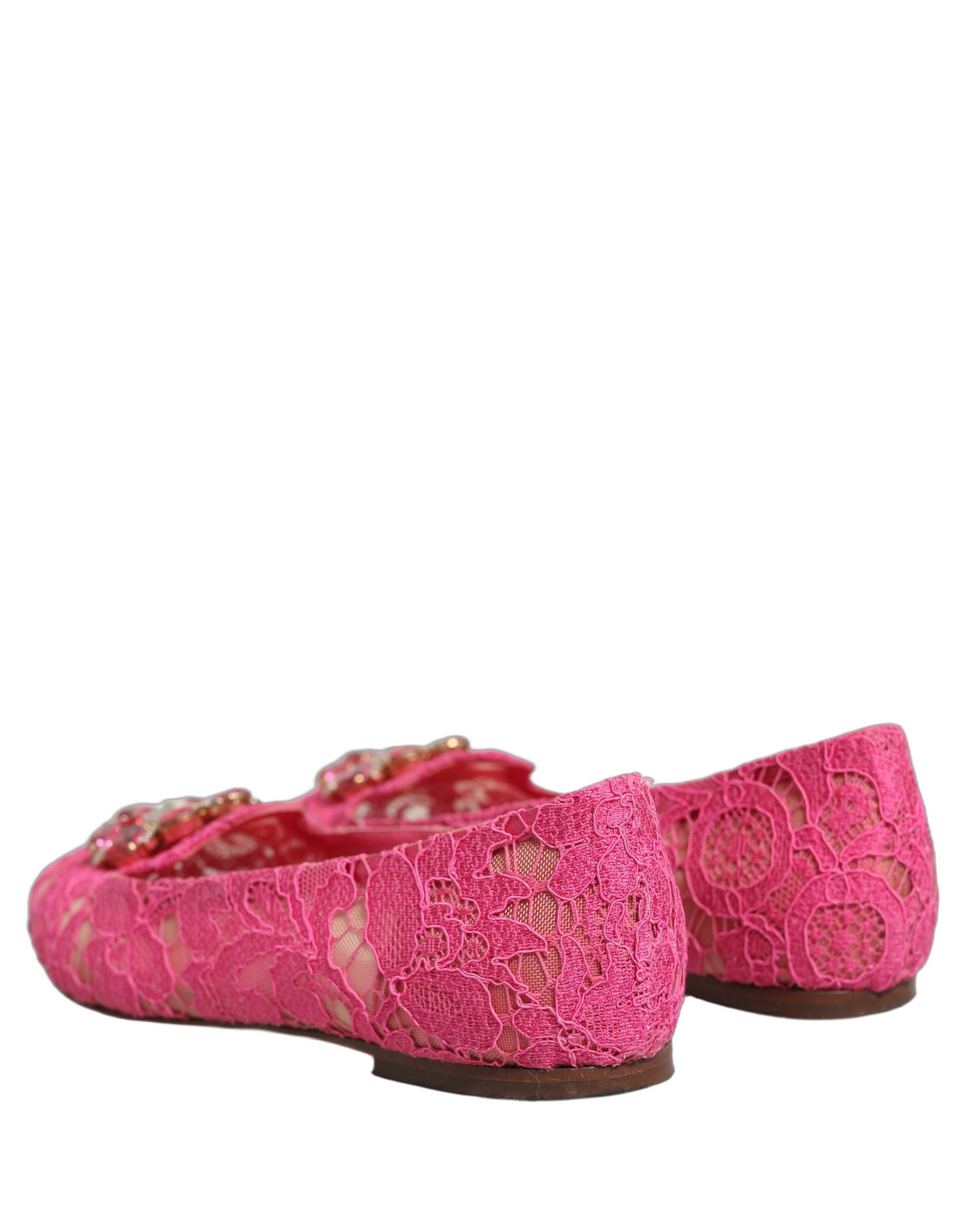 Chaussures plates Dolce & Gabbana en dentelle de Taormine rose et cristaux