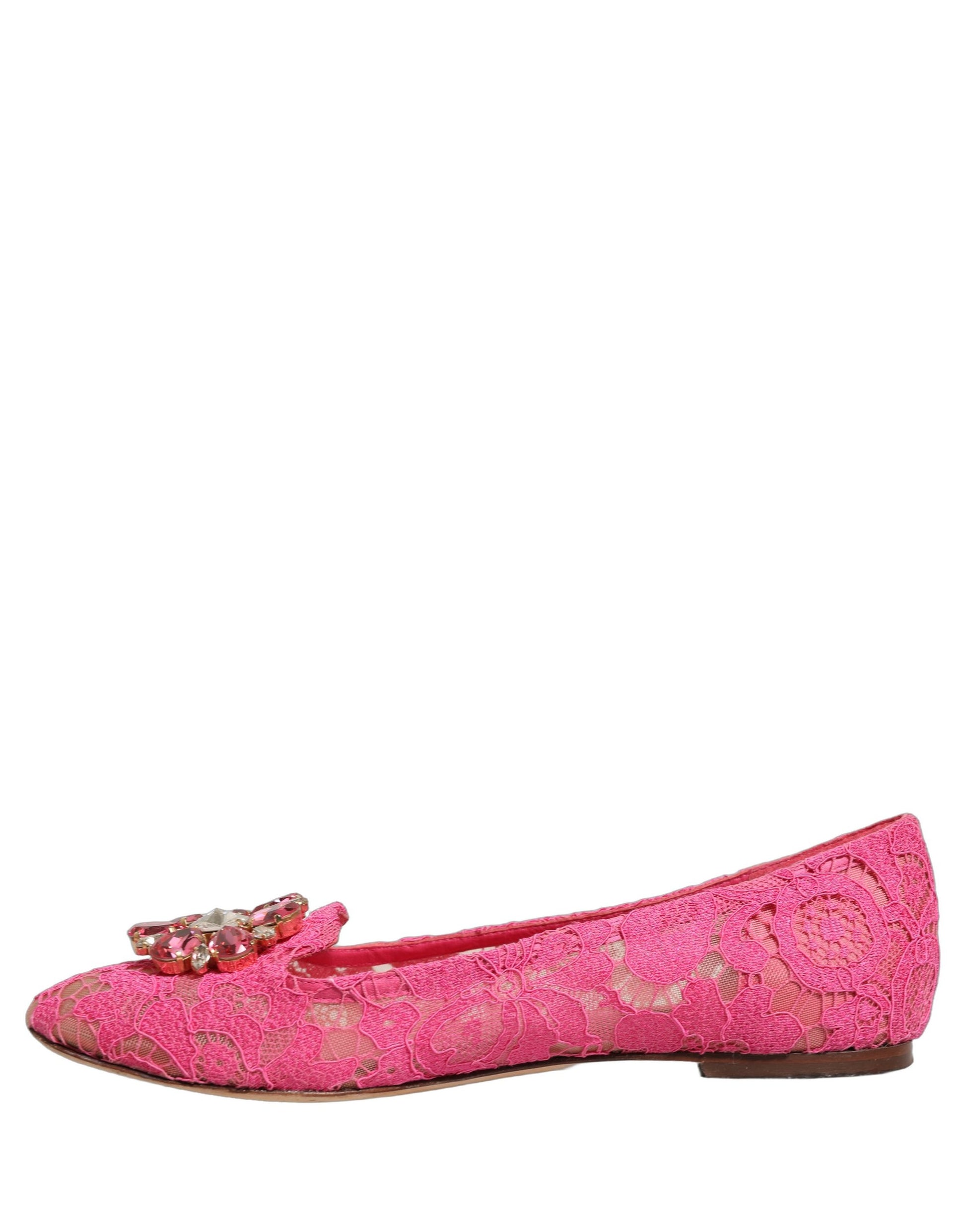 Chaussures plates Dolce & Gabbana en dentelle de Taormine rose et cristaux