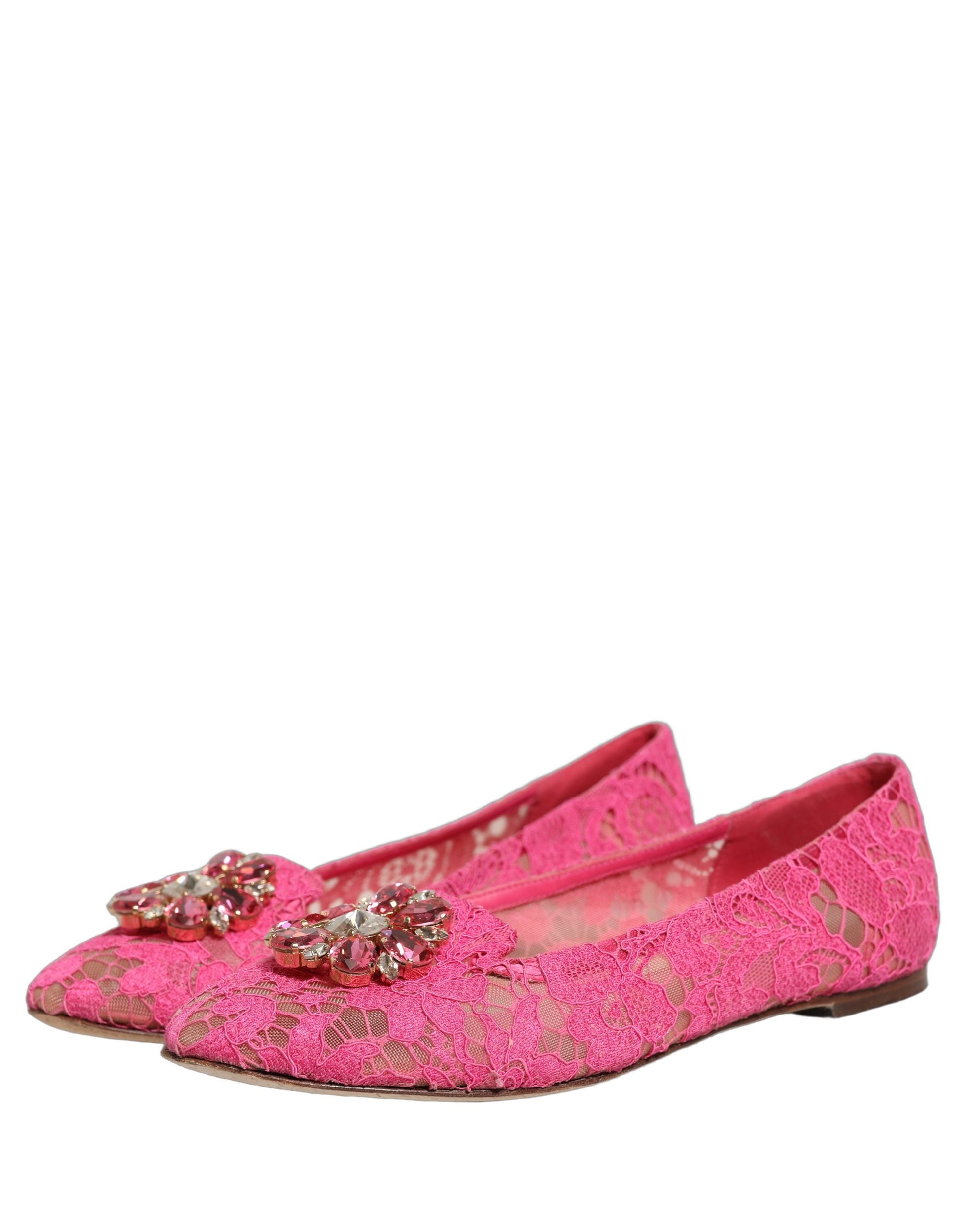 Chaussures plates Dolce & Gabbana en dentelle de Taormine rose et cristaux