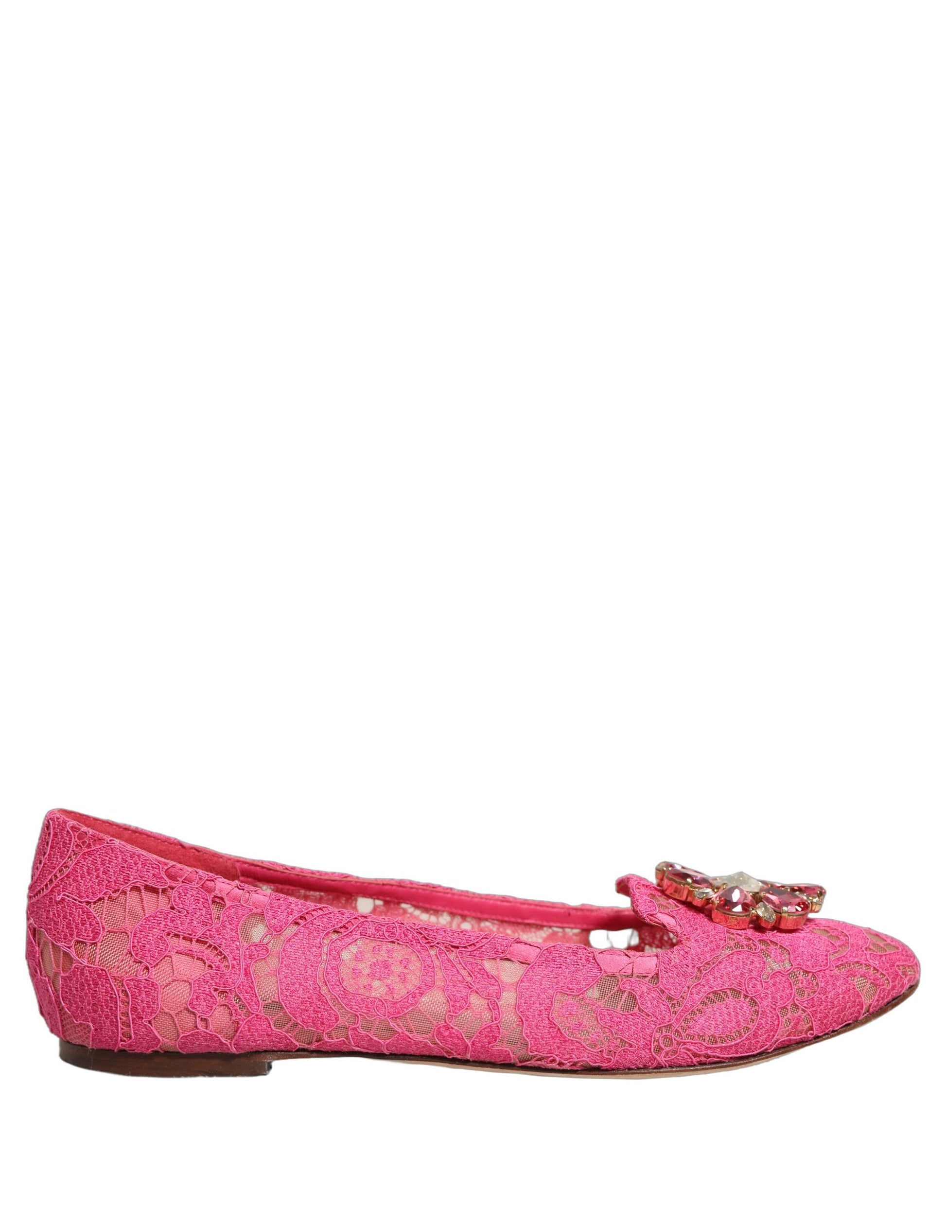 Chaussures plates Dolce & Gabbana en dentelle de Taormine rose et cristaux