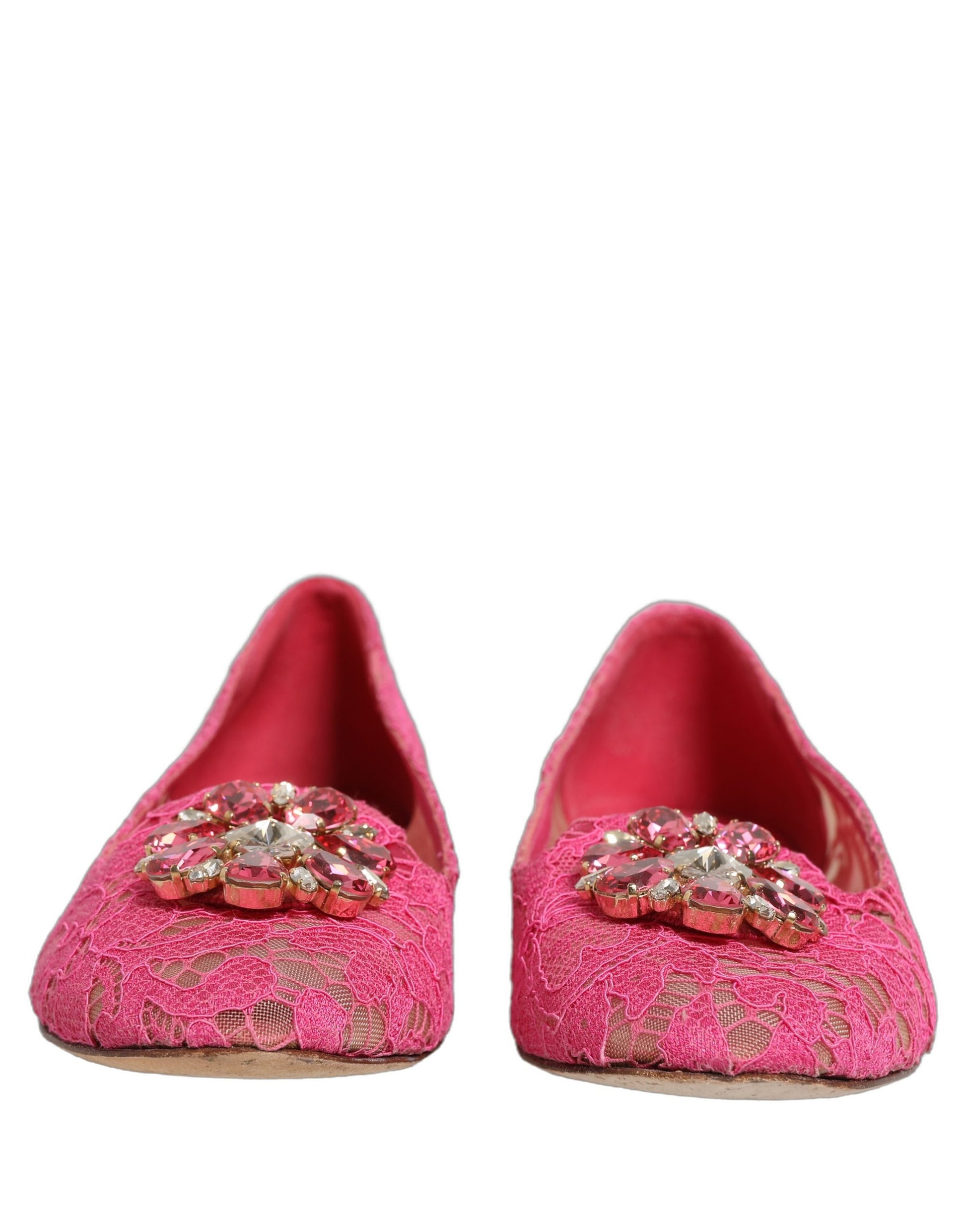 Chaussures plates Dolce & Gabbana en dentelle de Taormine rose et cristaux