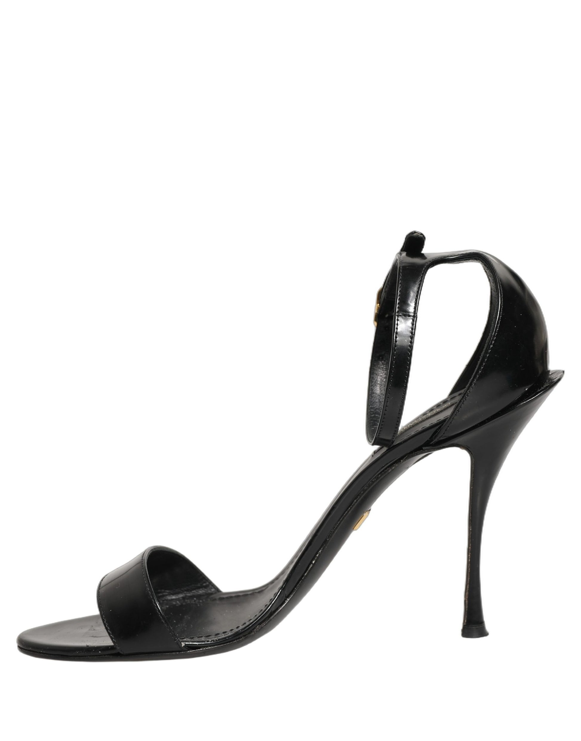 Chaussures à talons sandales en cuir noir à bride cheville Dolce & Gabbana