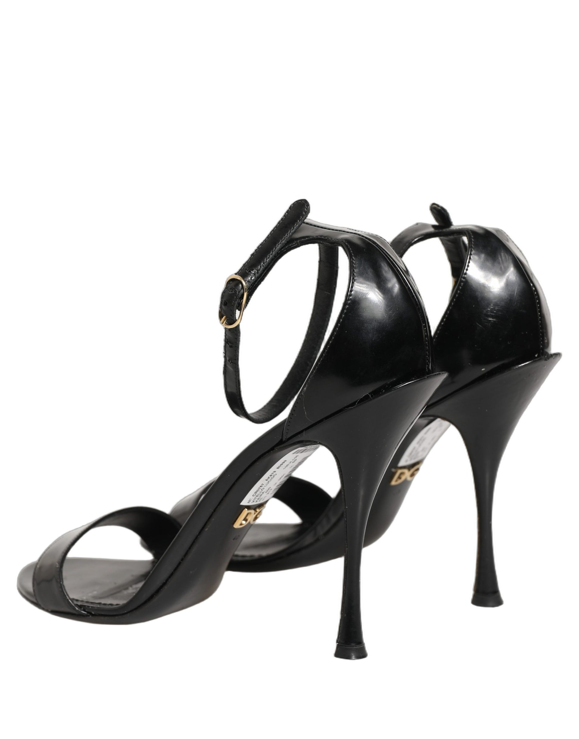 Chaussures à talons sandales en cuir noir à bride cheville Dolce & Gabbana