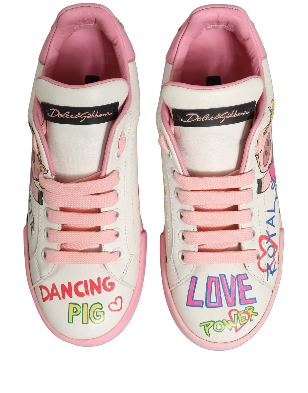 Chaussures Baskets Dolce & Gabbana Portofino Rose Blanc Cochon Royal