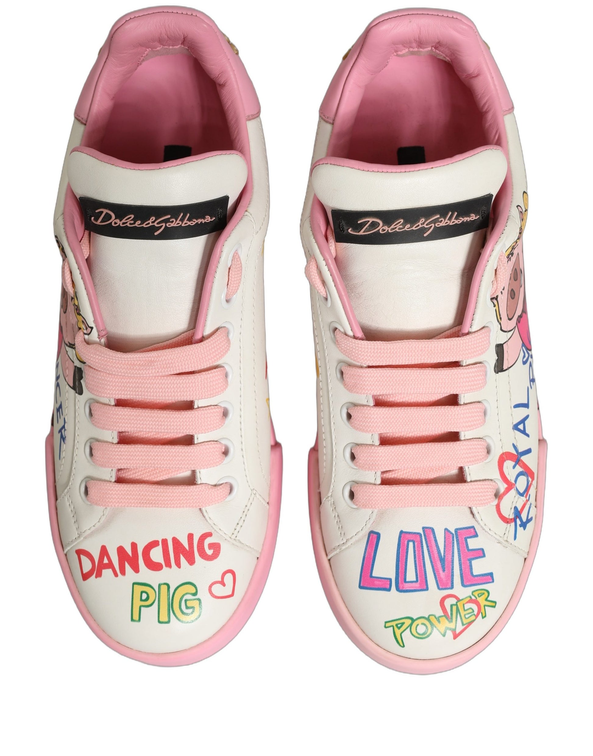 Chaussures Baskets Dolce & Gabbana Portofino Rose Blanc Cochon Royal