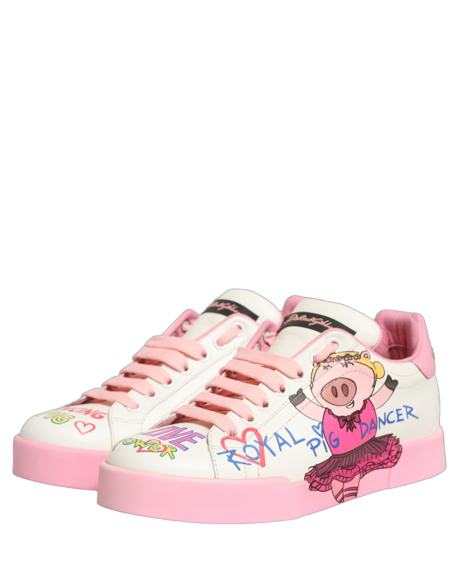 Chaussures Baskets Dolce & Gabbana Portofino Rose Blanc Cochon Royal