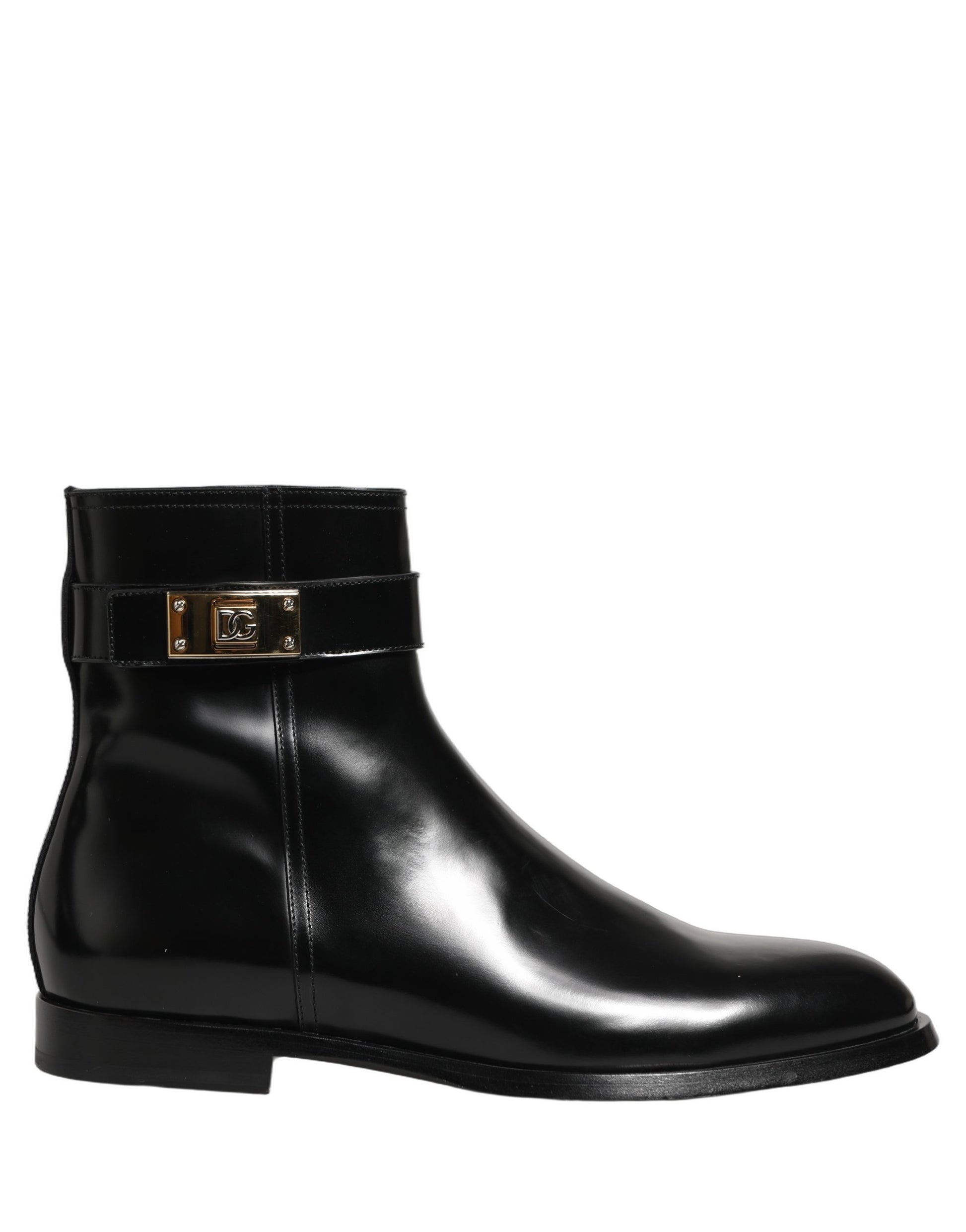 Bottes mi-mollet Dolce & Gabbana en cuir noir avec boucle logo