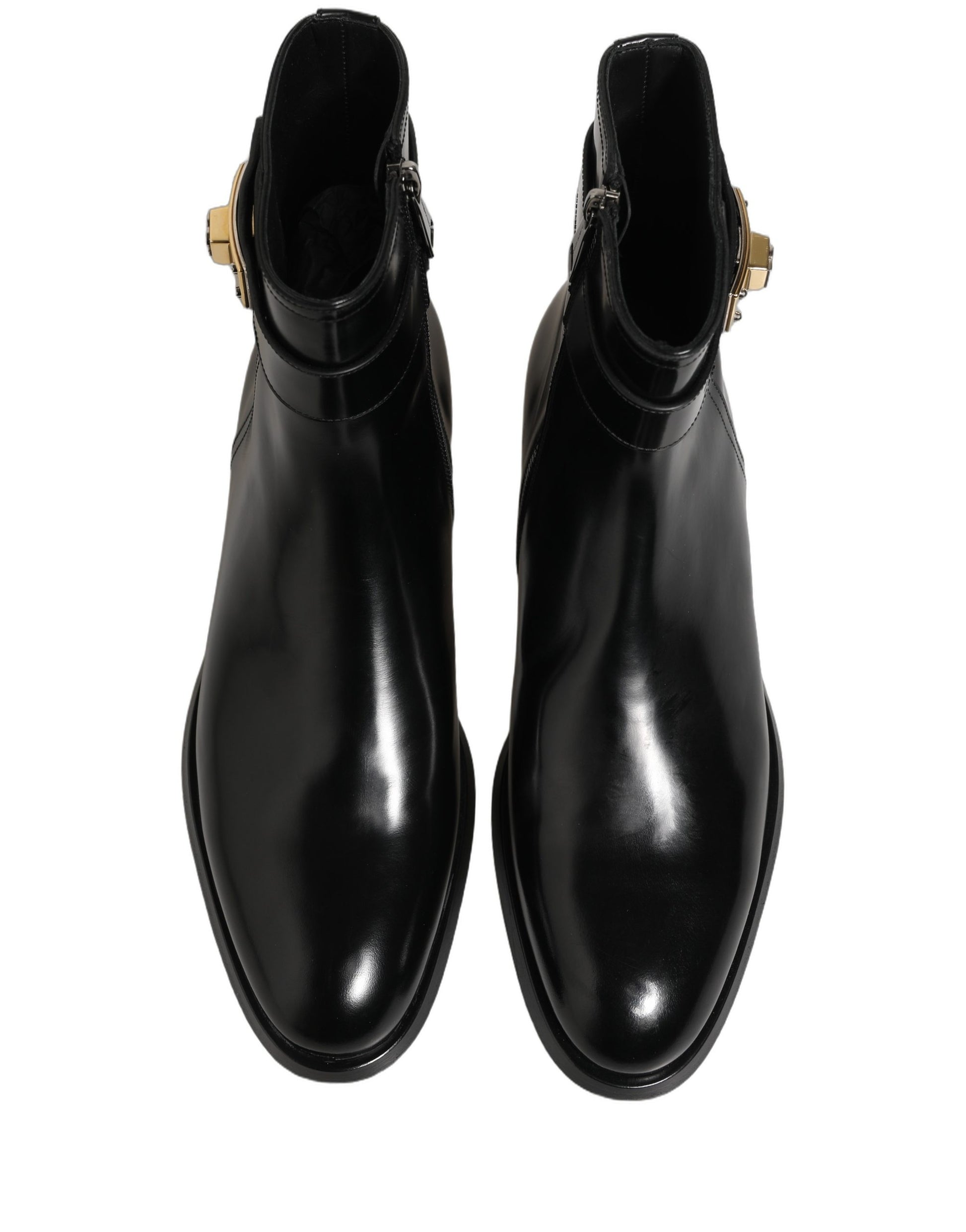 Bottes mi-mollet Dolce & Gabbana en cuir noir avec boucle logo