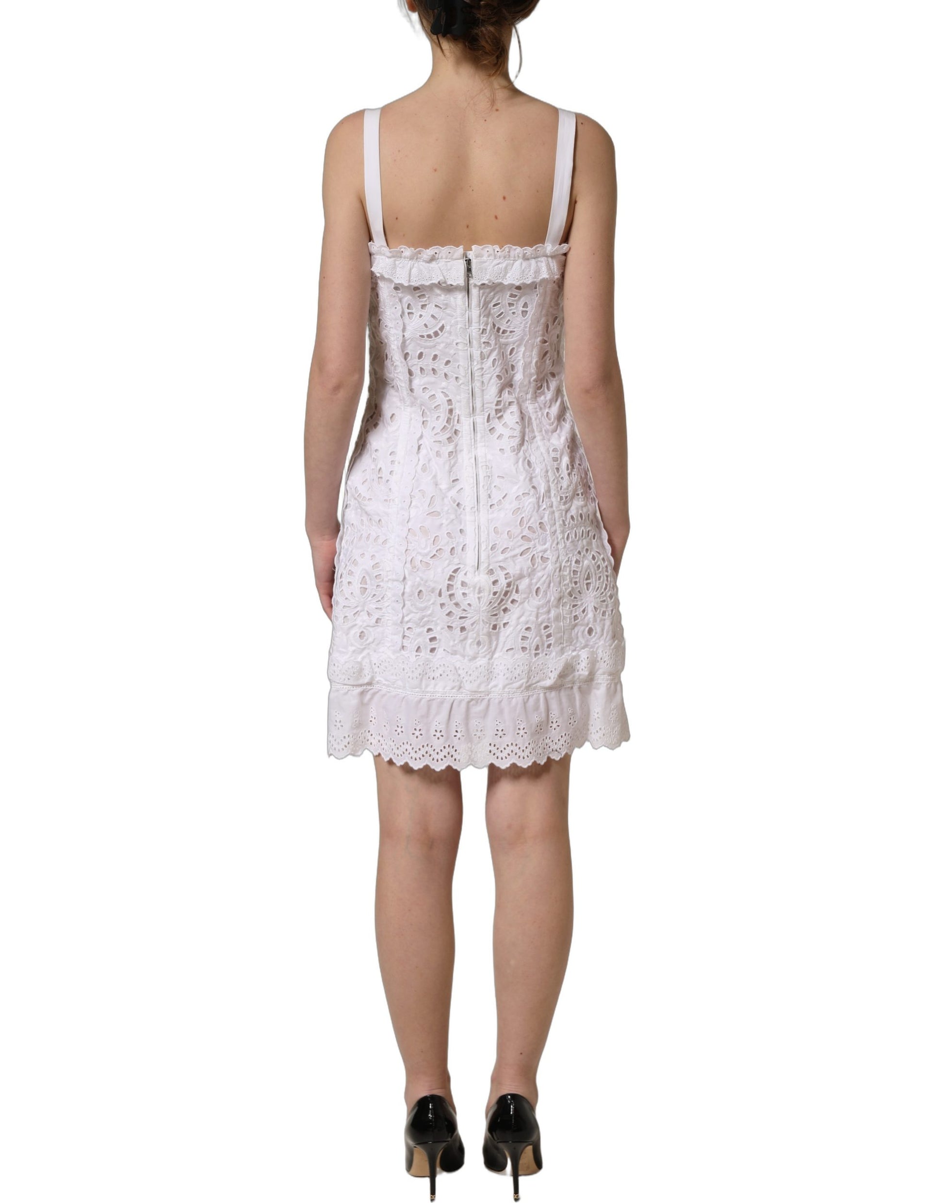 Dolce & Gabbana White Broderie Anglaise Cotton Mini Dress