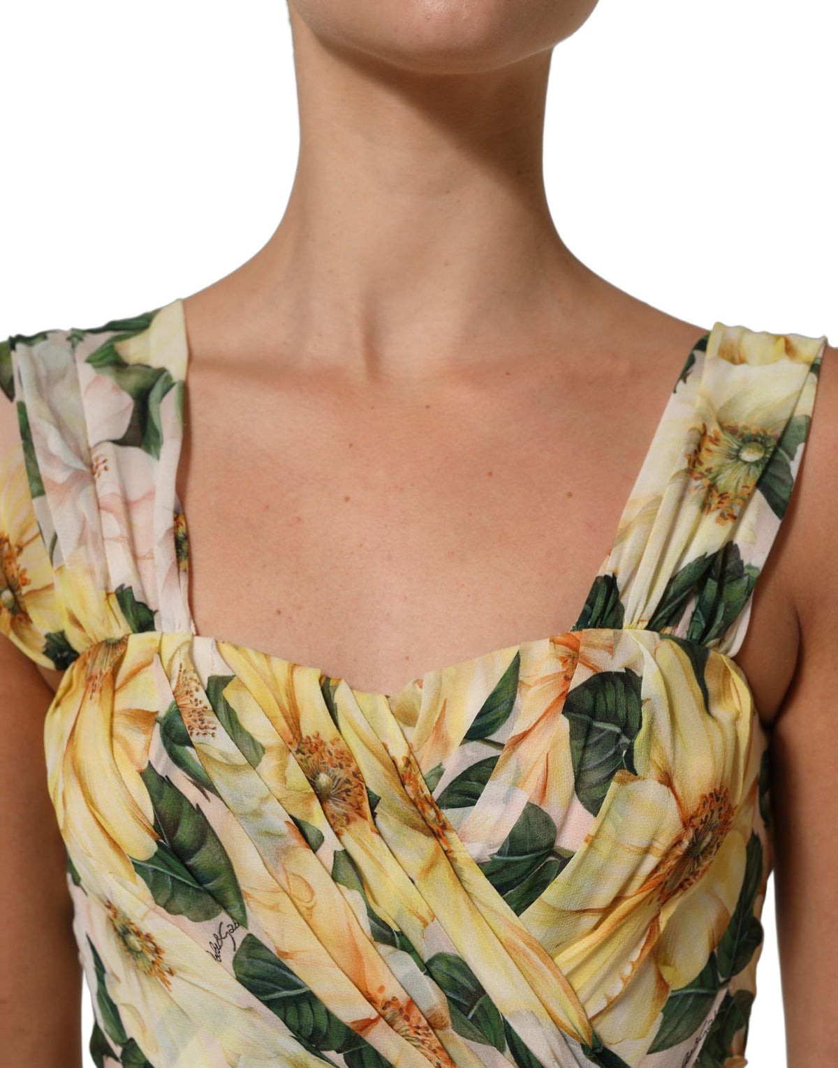 Dolce & Gabbana Gelbes Seidenplisseekleid mit Blumenprint