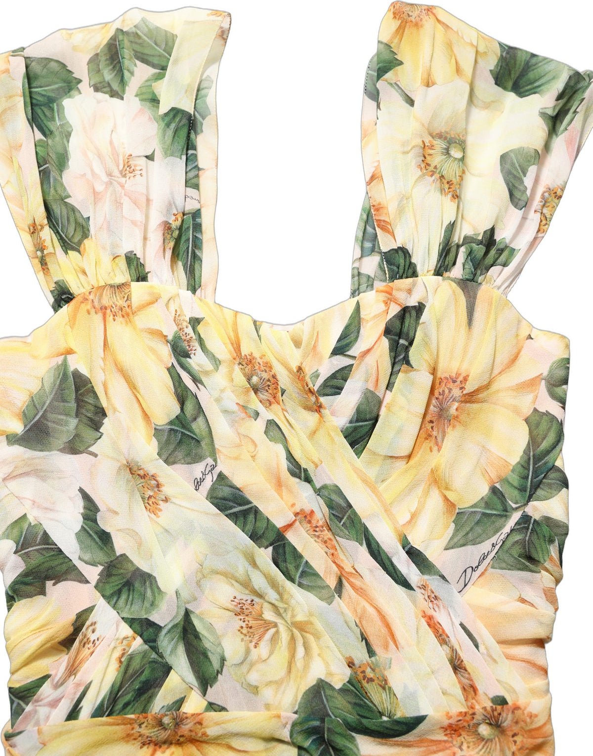 Dolce & Gabbana Gelbes Seidenplisseekleid mit Blumenprint