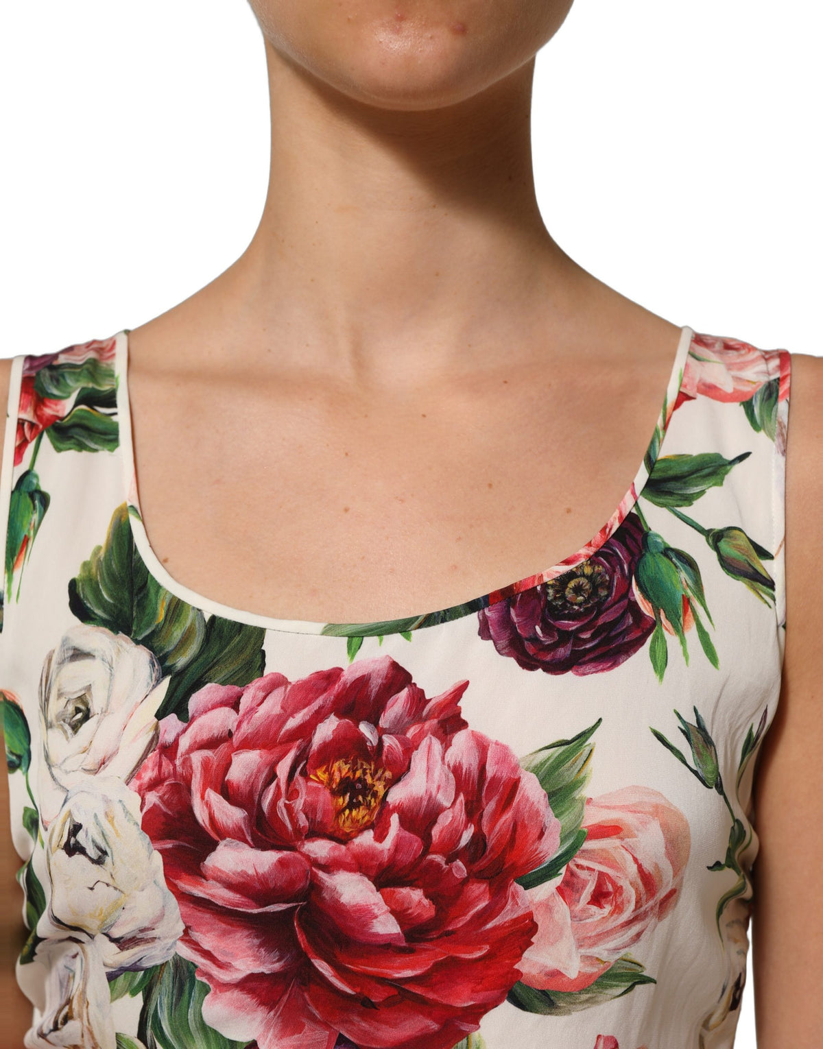 Dolce & Gabbana Weißes florales ärmelloses Etui-Minikleid